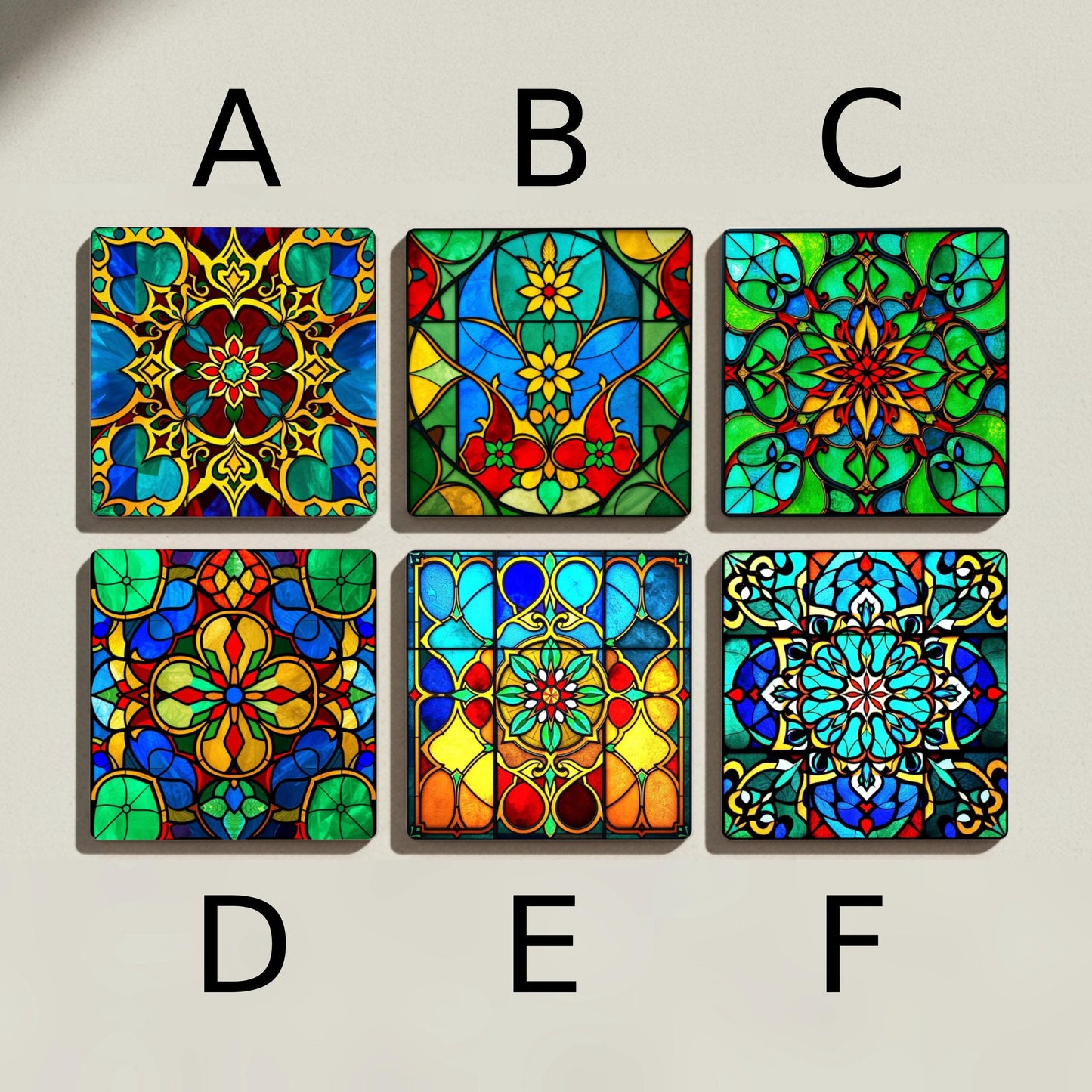 Posavasos Vitrales - Mosaico en tonos joya, juego de 6