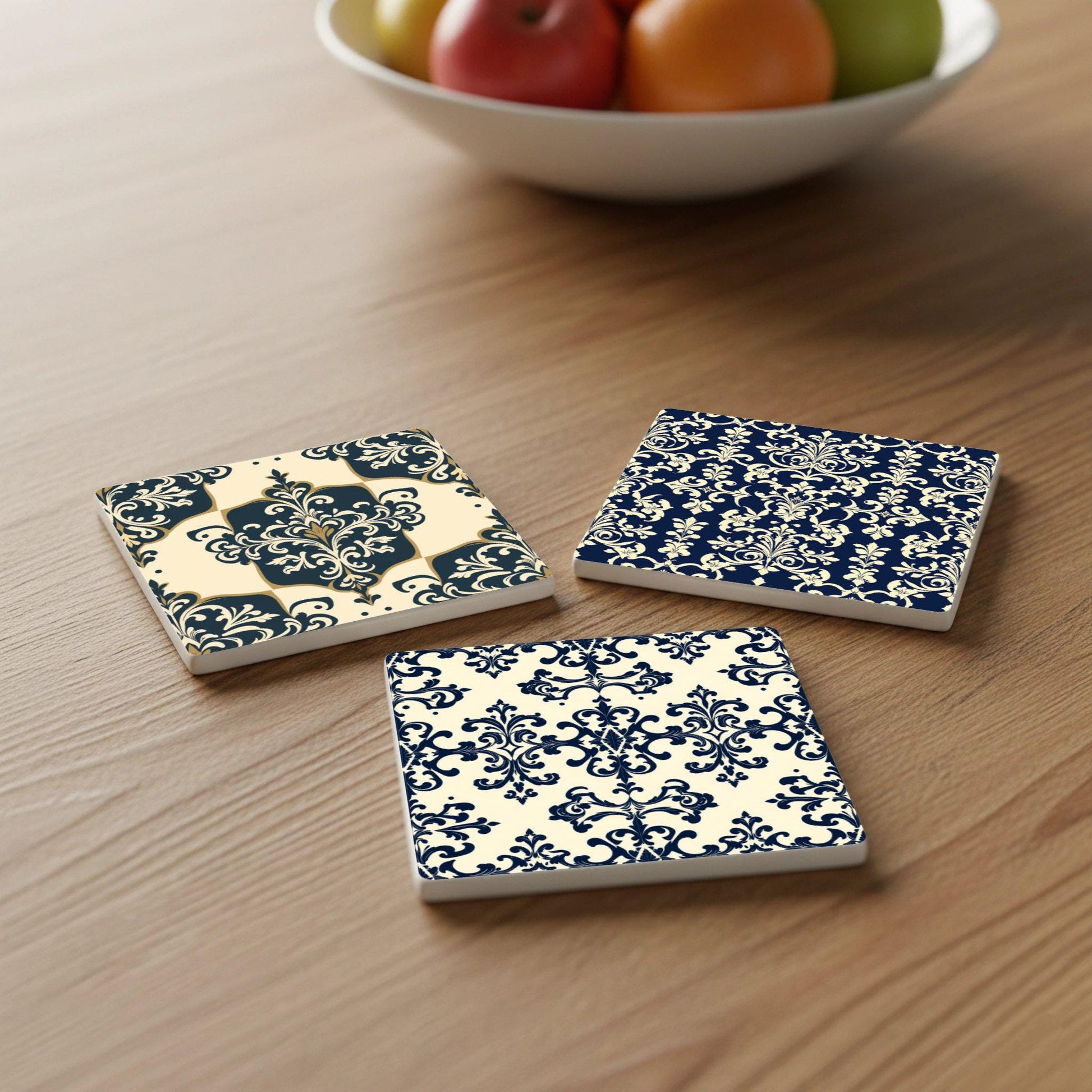 Damasco azul marino - Decoración de mesa barroca victoriana · Sottobicchieri con Sughero — Set da Tavola per Amanti del Design