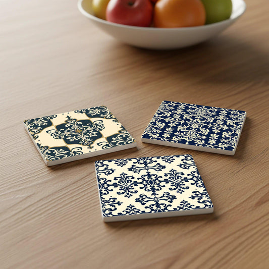 Posavasos Damasco azul marino - Decoración de mesa barroca victoriana