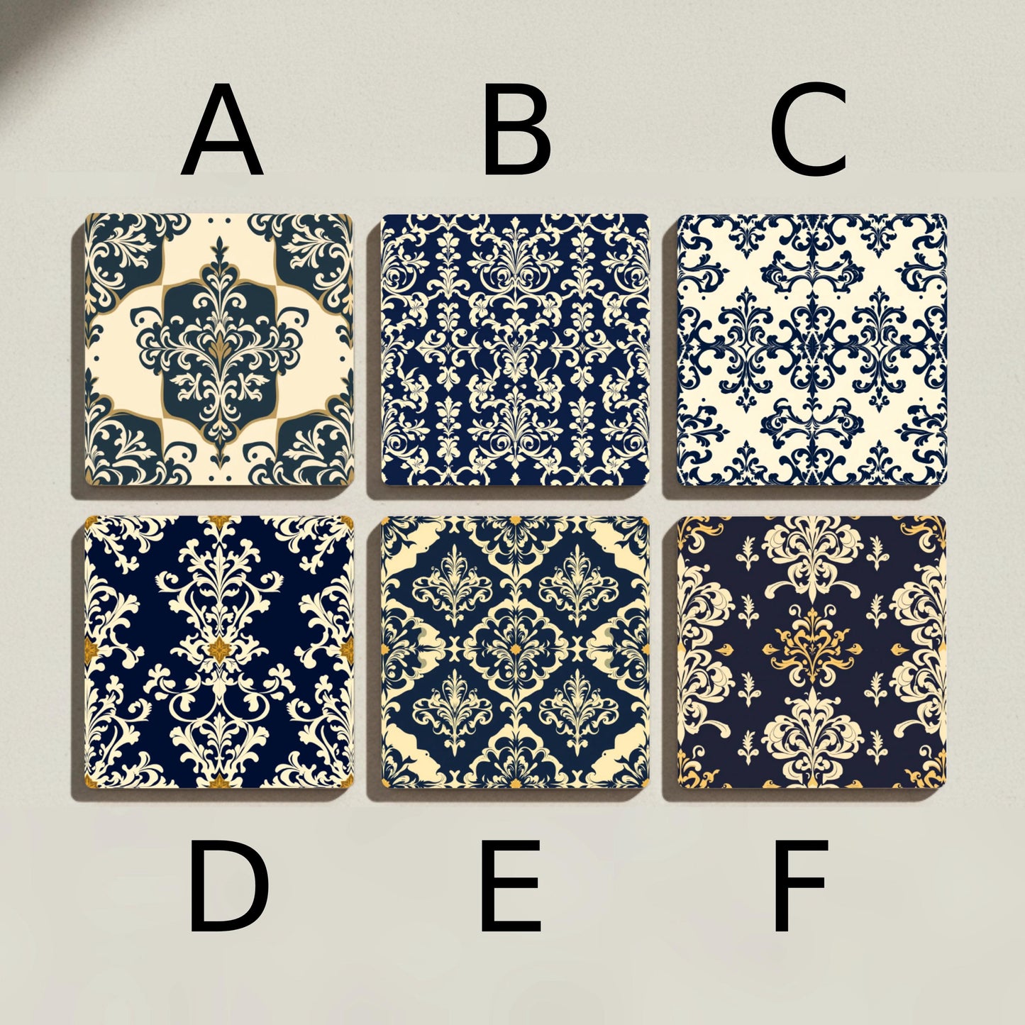 Damasco azul marino - Decoración de mesa barroca victoriana · Sottobicchieri con Sughero — Set da Tavola per Amanti del Design