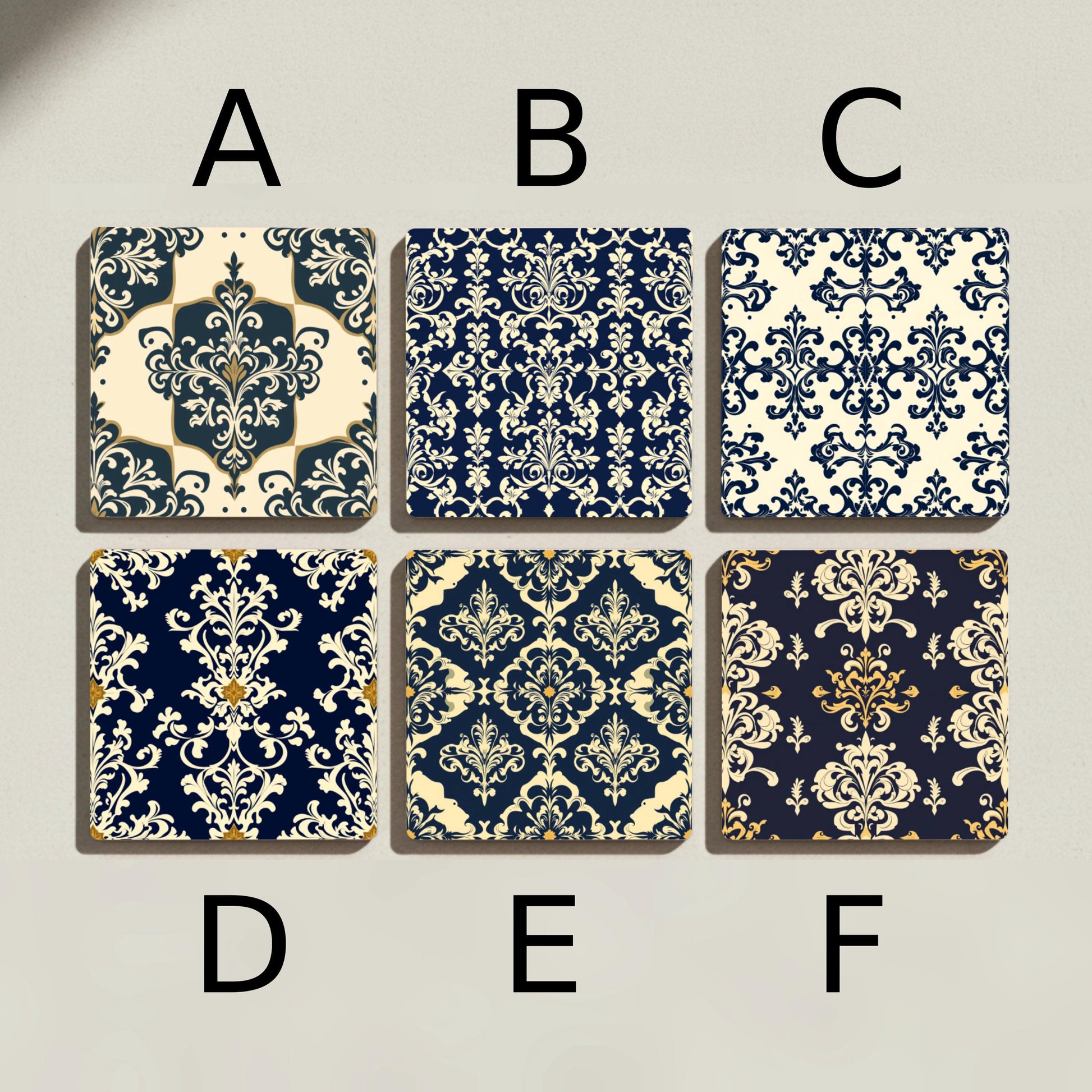 Damasco azul marino - Decoración de mesa barroca victoriana · Sottobicchieri con Sughero — Set da Tavola per Amanti del Design