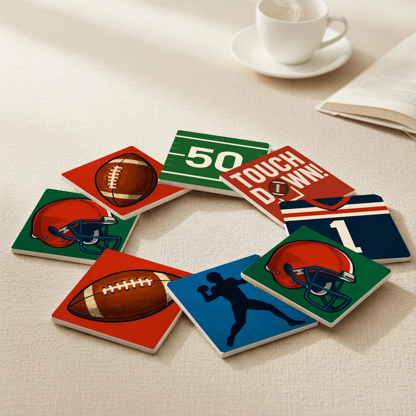Temática de fútbol americano · Coaster Set with Cork — Modern Pattern Coasters