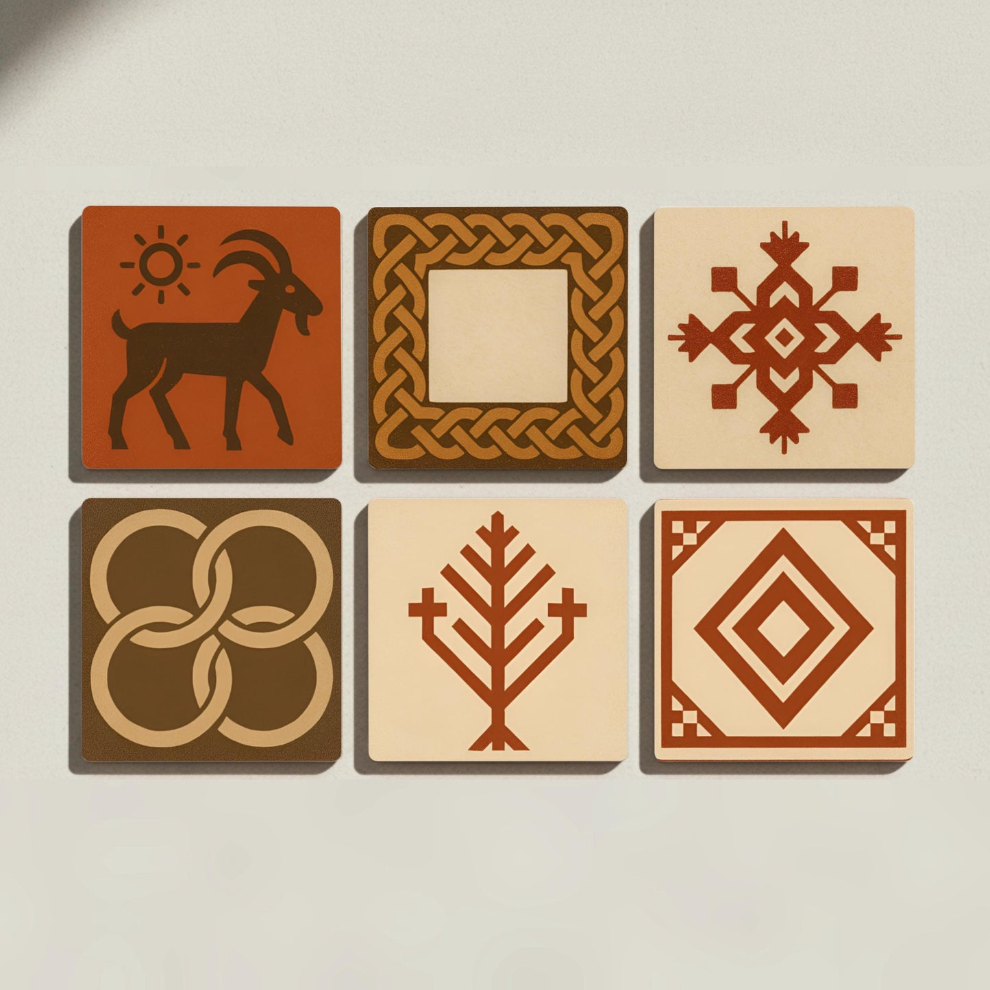 Símbolos antiguos — Keramik-Untersetzer-Set · Geometrisch & Deko