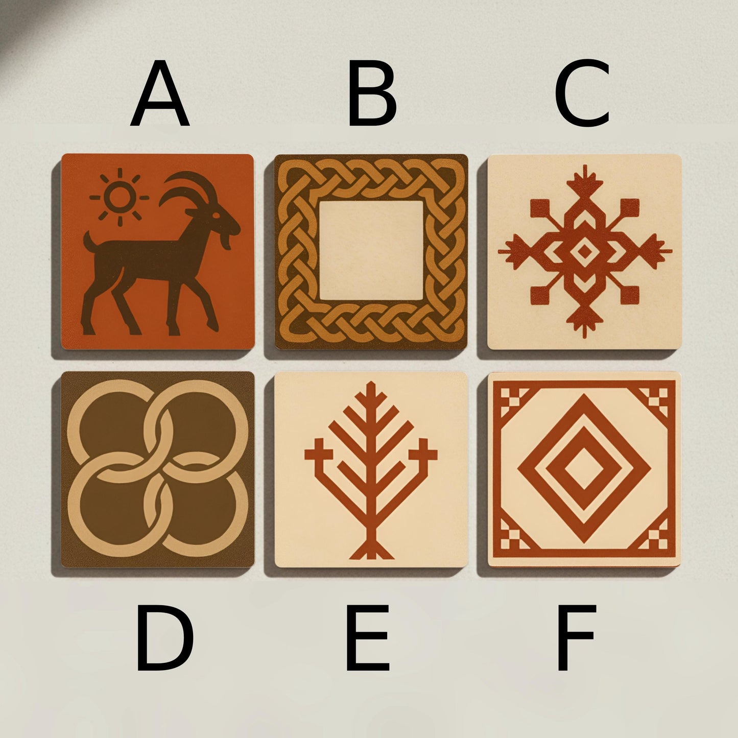 Símbolos antiguos — Keramik-Untersetzer-Set · Geometrisch & Deko