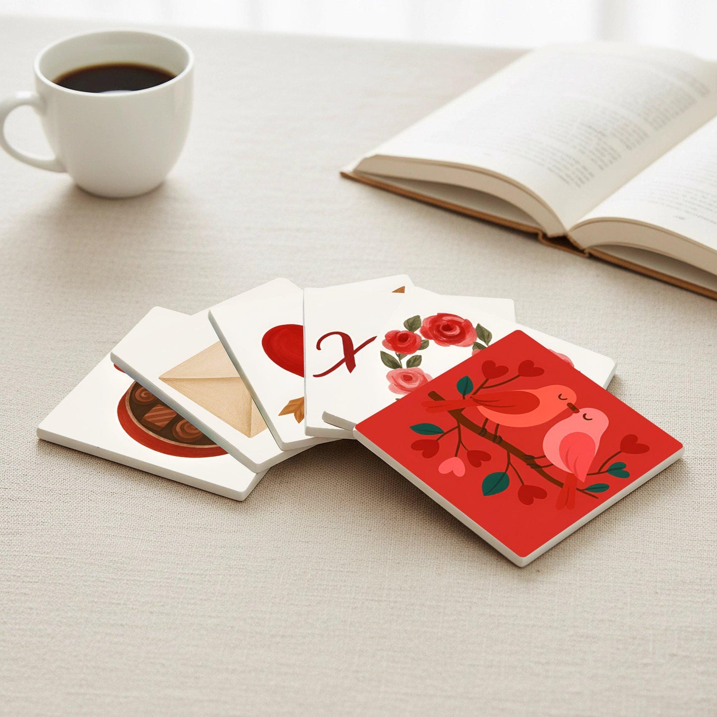 Dessous de Verre Románticos de cerámica con ilustraciones de amor, decoración de mesa — Dessous de Verre à Motifs Modernes