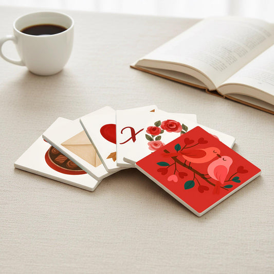 Posavasos Románticos de cerámica con ilustraciones de amor, decoración de mesa