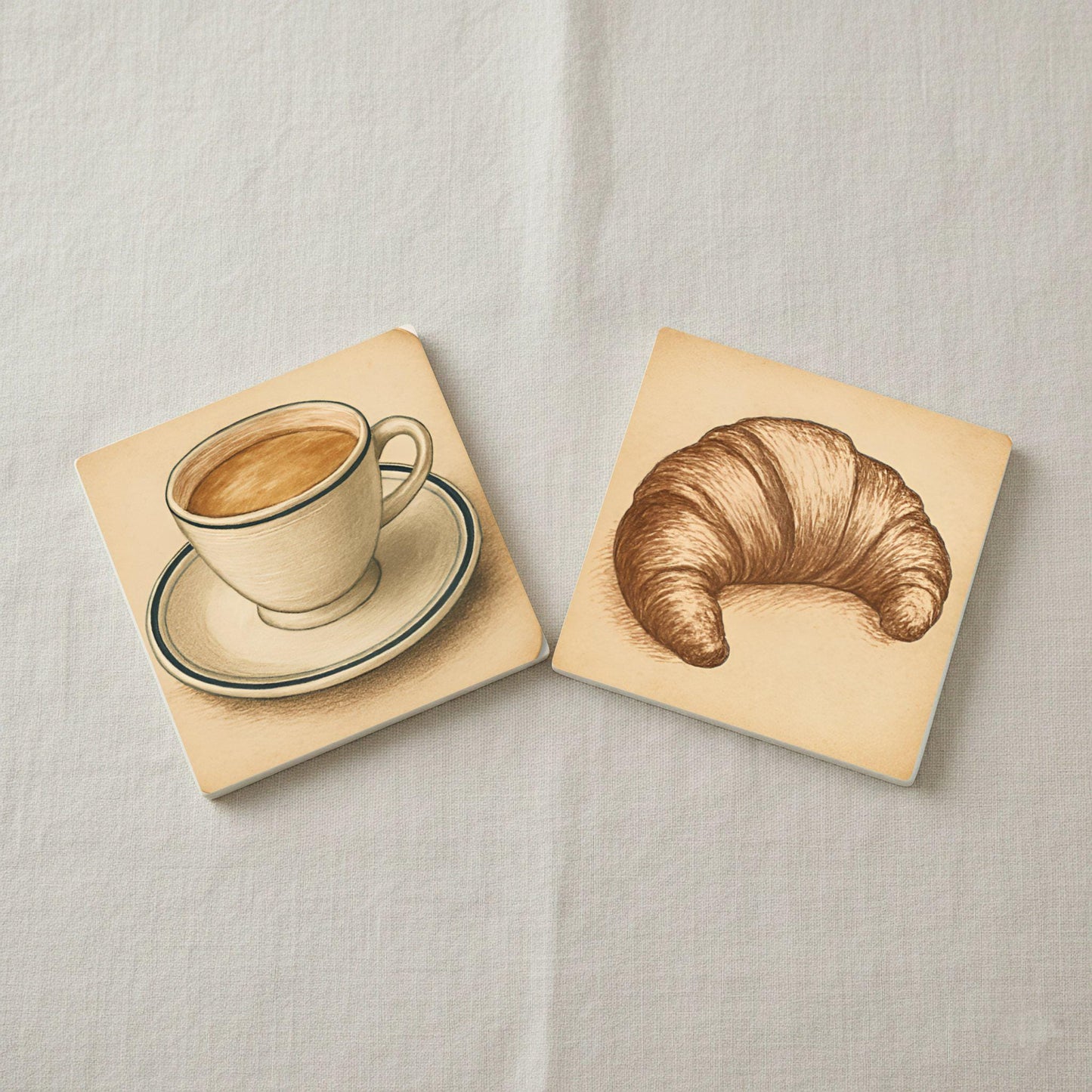 Café parisino / Posavasos de azulejos de bistró francés / Decoración d — Ceramic Coaster Set · Design-Lover's Table Set