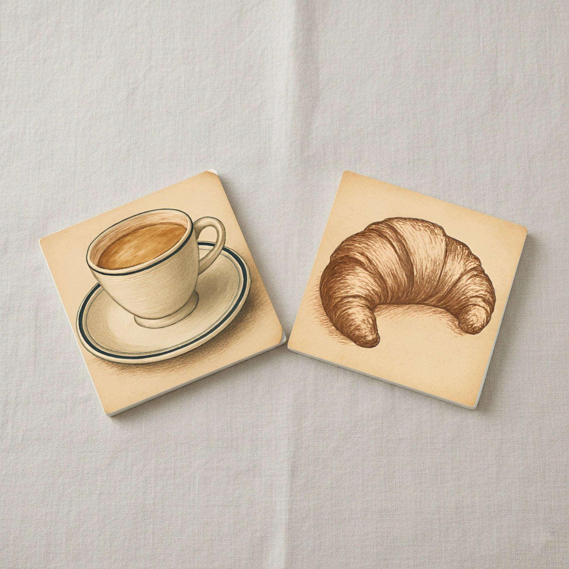 Café parisino / Posavasos de azulejos de bistró francés / Decoración d — Ceramic Coaster Set · Design-Lover's Table Set