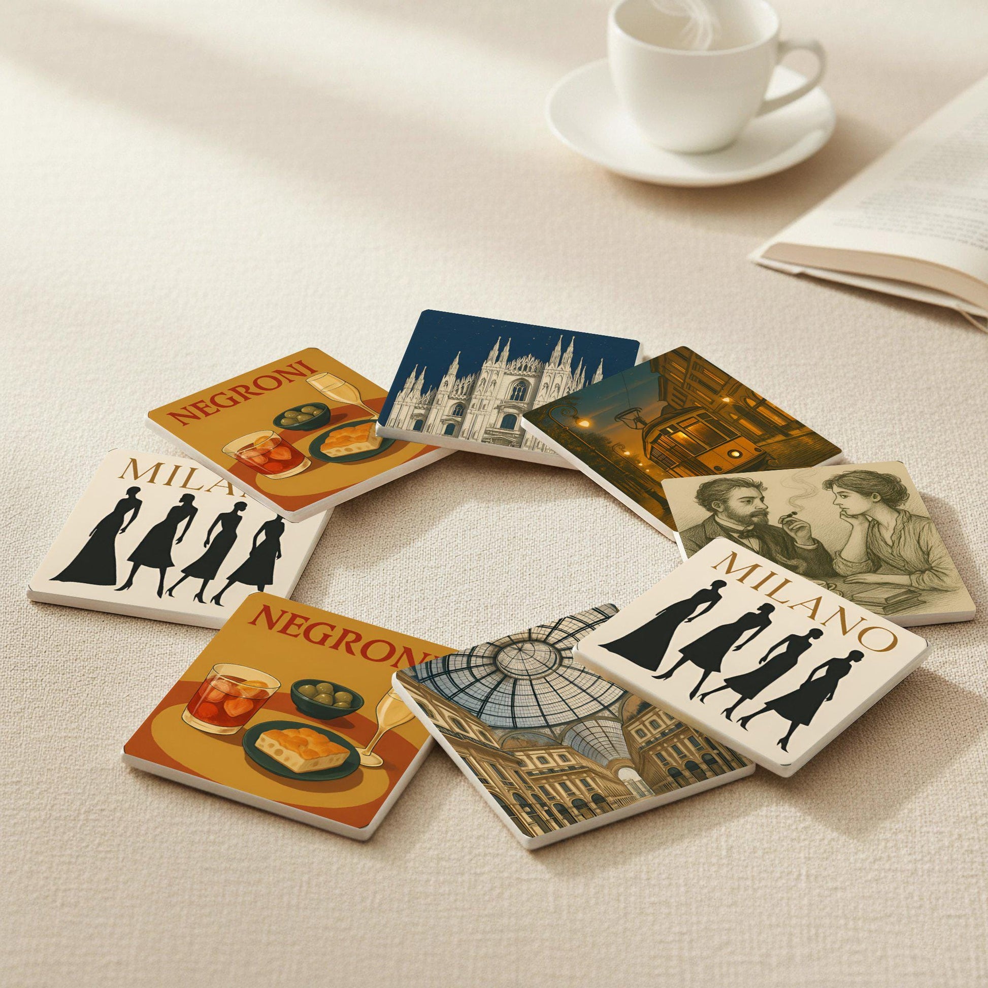Milan Ceramica Coasters · Sottobicchieri con Sughero — Geometrico e Déco