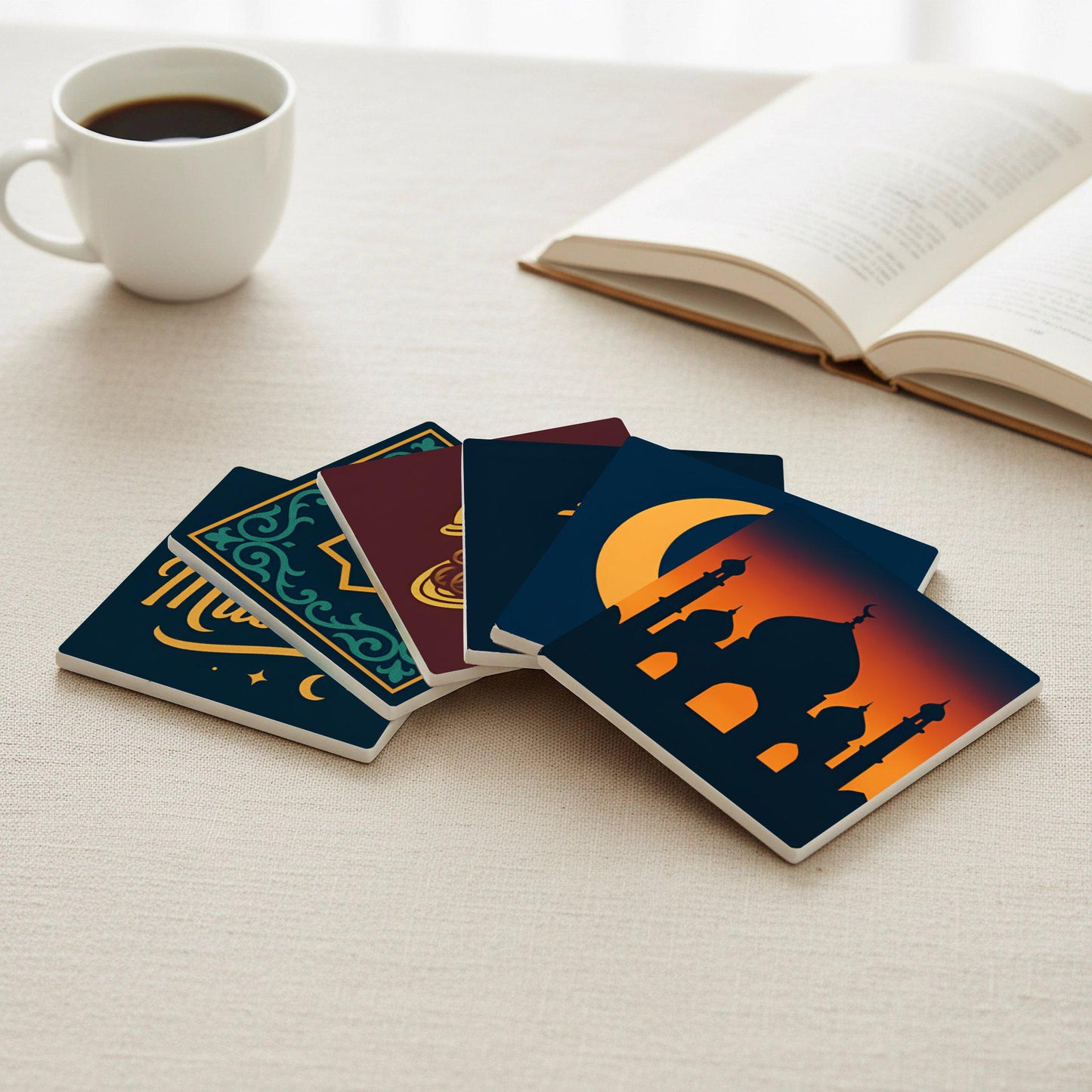 Para Eid Mubarak / Posavasos de azulejos para celebración islámica / D — Set de Dessous de Verre en Céramique · Set de Table pour Amateurs de Design