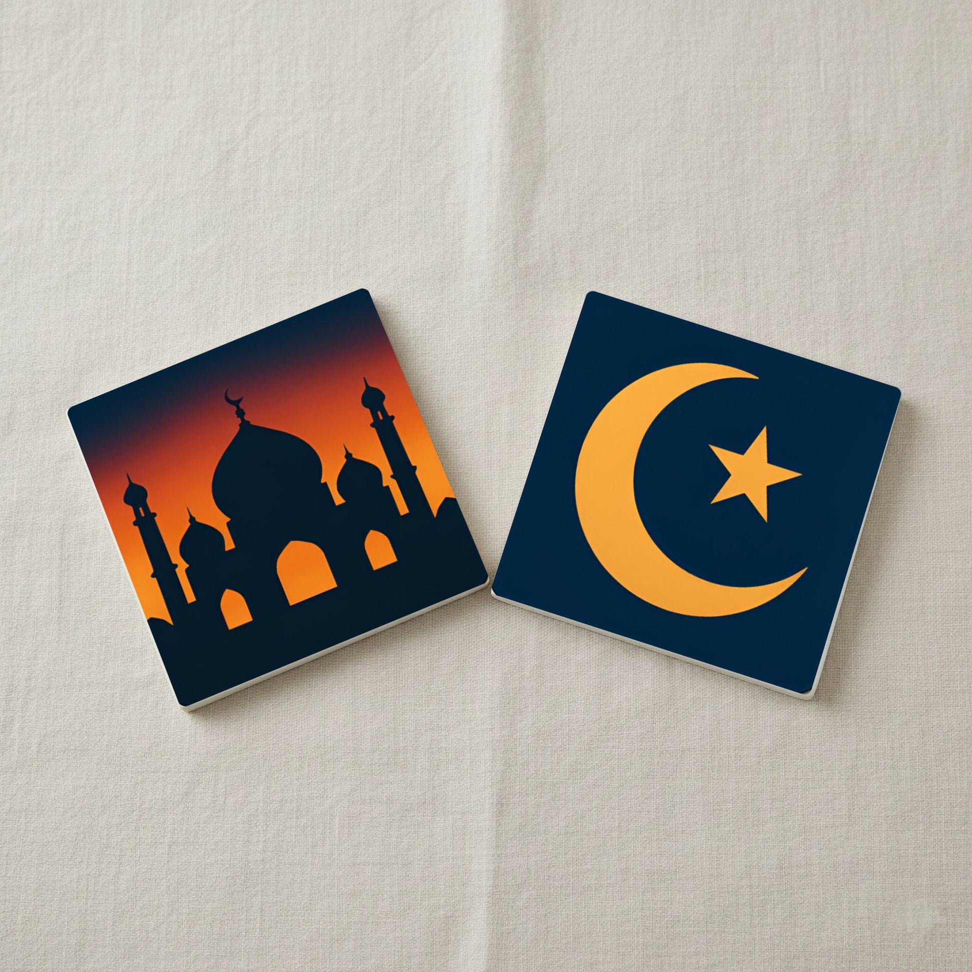 Para Eid Mubarak / Posavasos de azulejos para celebración islámica / D — Set de Dessous de Verre en Céramique · Set de Table pour Amateurs de Design