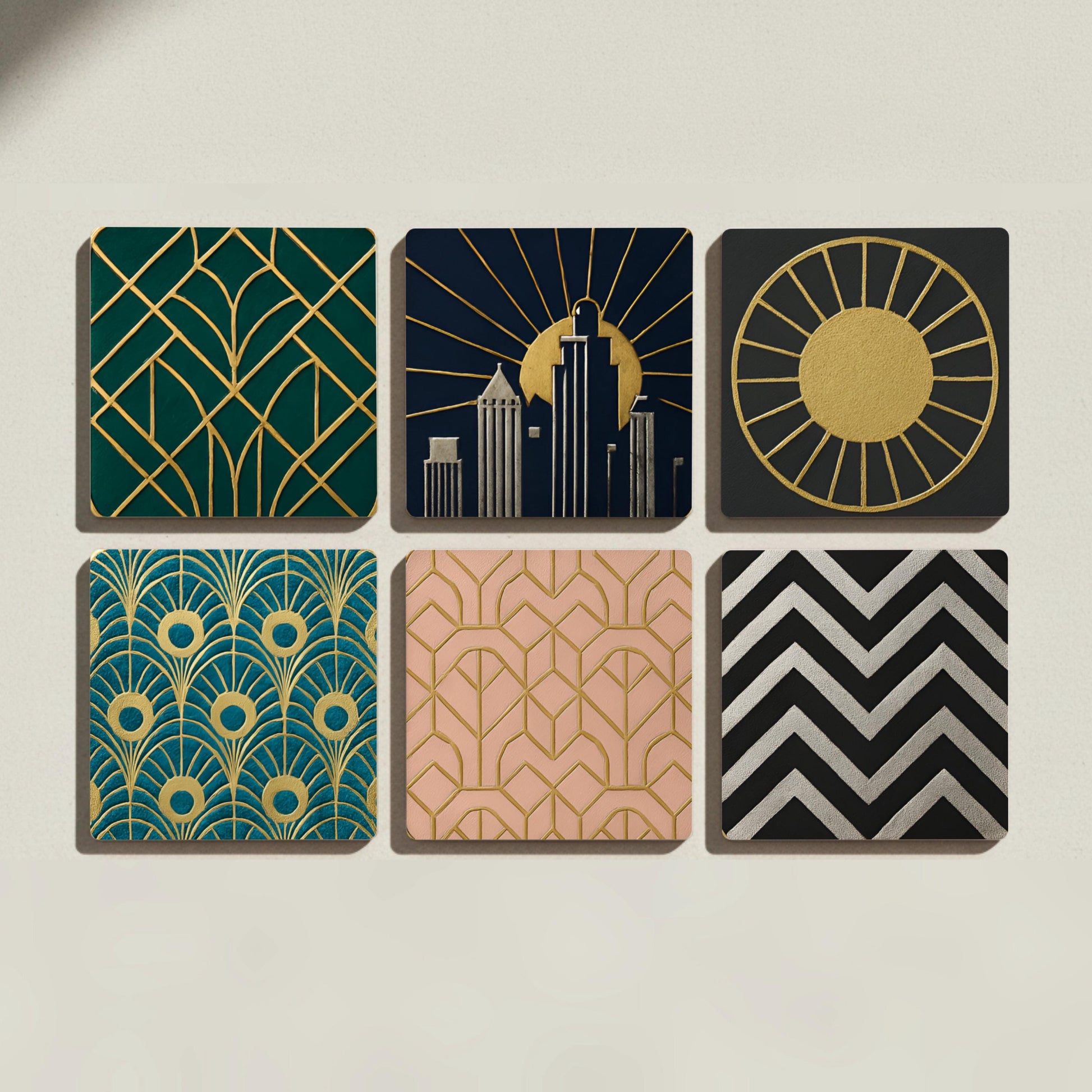 Ceramic Coasters Art Déco / Decoración de mesa con detalles geométricos dorados — Design-Lover's Table Set