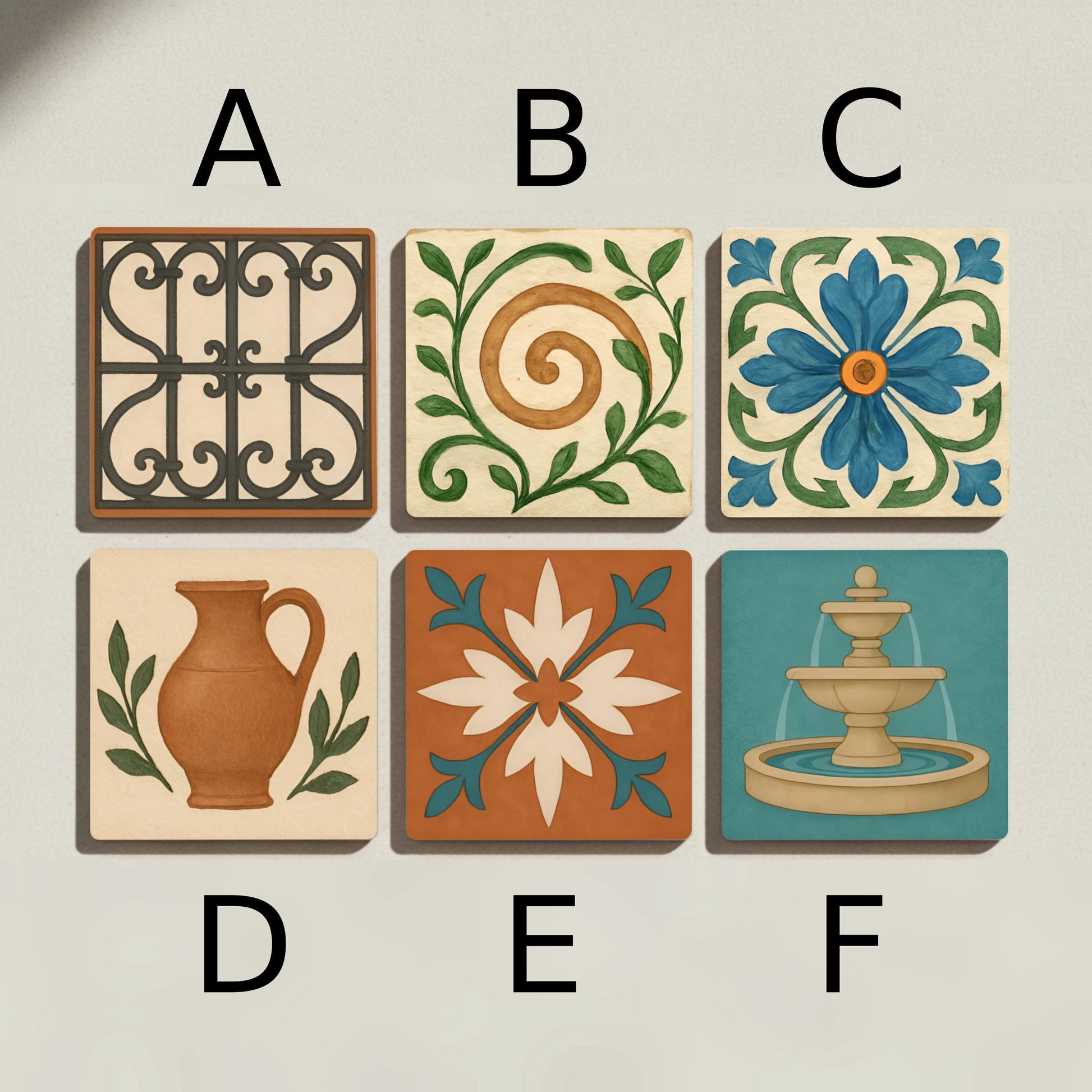 Mediterránea / Posavasos de azulejos toscanos / Decoración griega espa — Ceramic Coaster Set · Design-Lover's Table Set