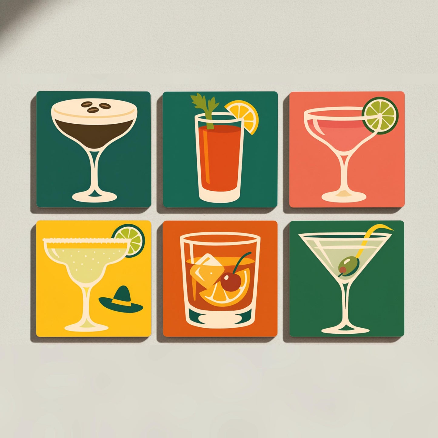 Posavasos Para cócteles de mediados de siglo / Regalo de decoración de bar retro