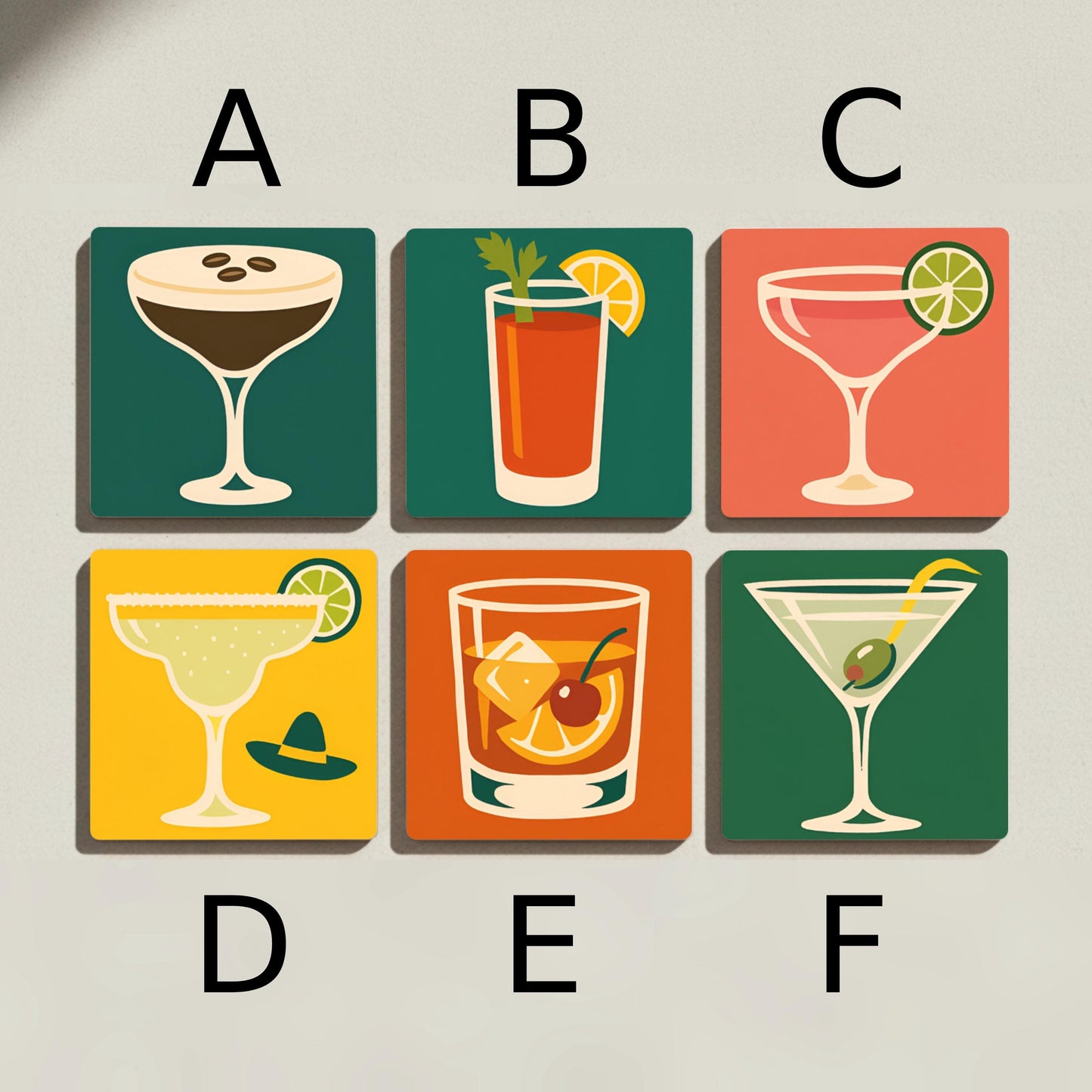 Posavasos Para cócteles de mediados de siglo / Regalo de decoración de bar retro