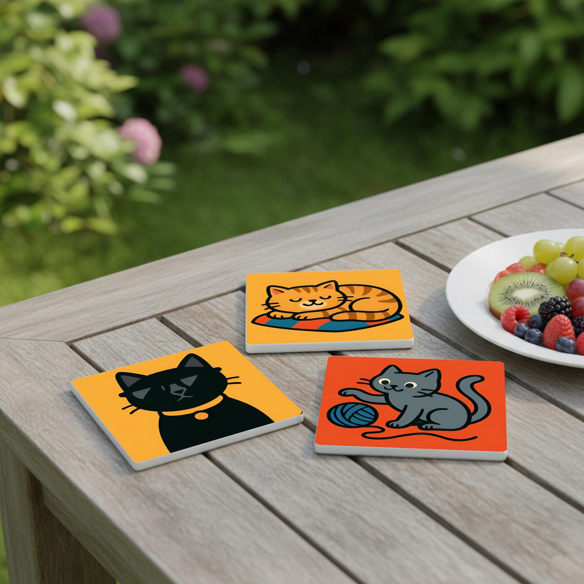 Diseño de gato de dibujos animados/Decoración de gatito juguetón, rega · Coaster Set with Cork — Pet & Nature Lovers' Gift