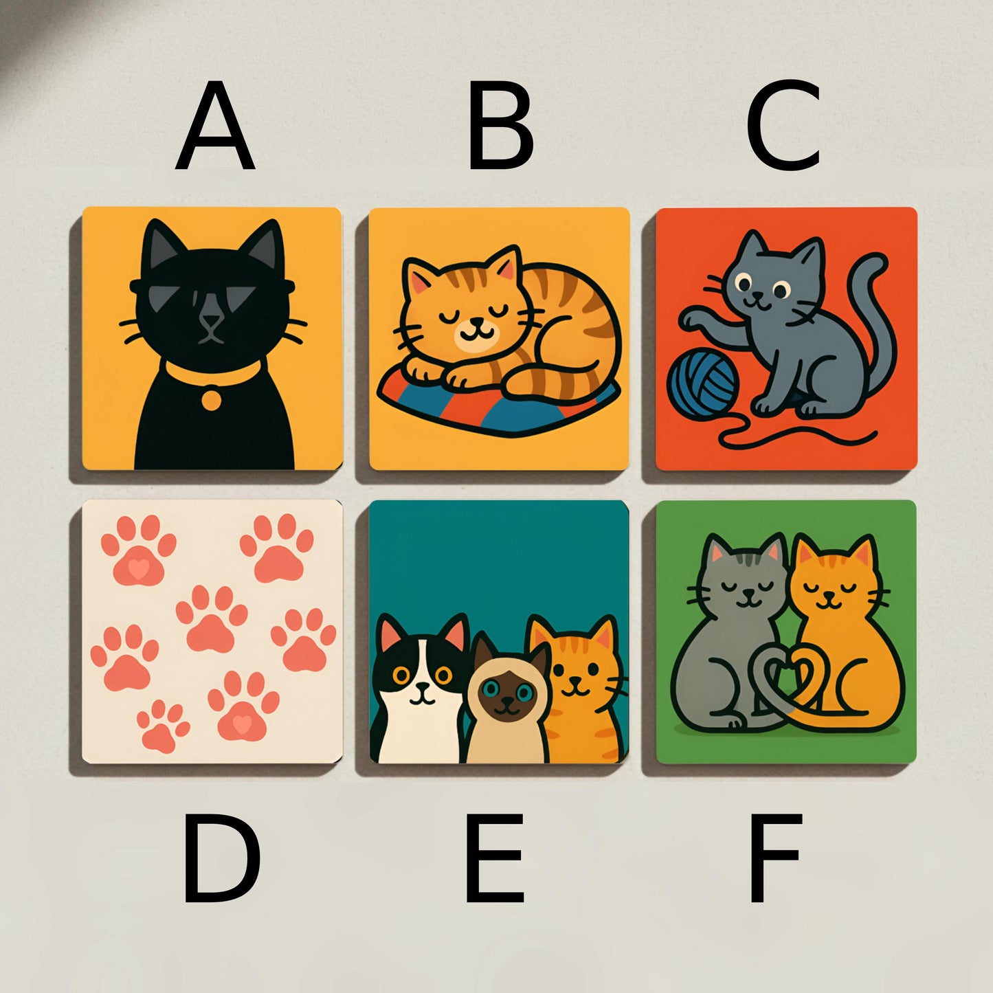 Diseño de gato de dibujos animados/Decoración de gatito juguetón, rega · Coaster Set with Cork — Pet & Nature Lovers' Gift