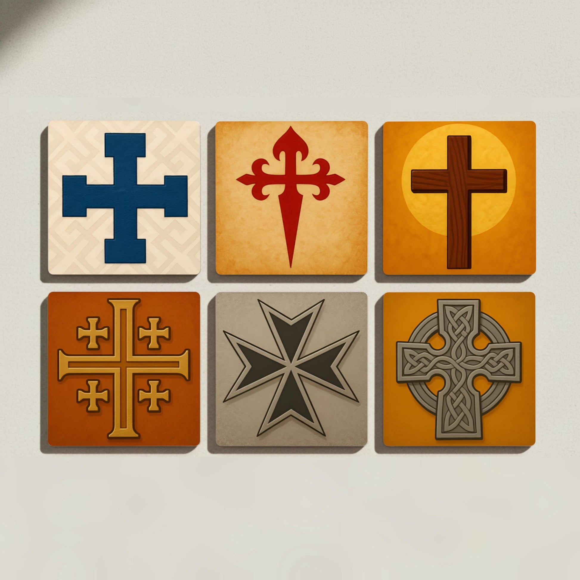 Forma de cruz cristiana / Decoración religiosa histórica — Set di Sottobicchieri in Ceramica · Sottobicchieri a Motivi Moderni