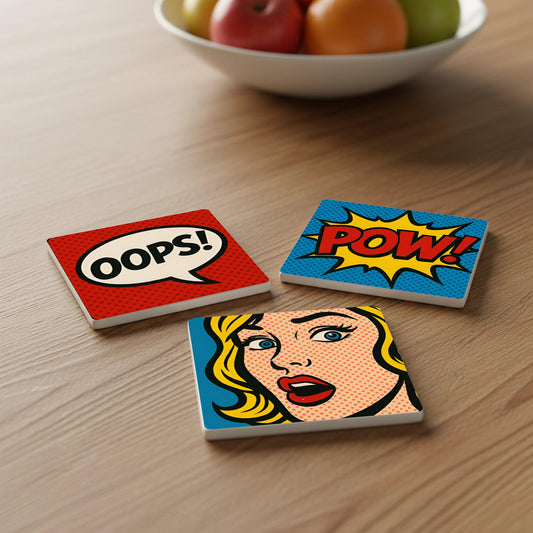 Posavasos Estilo pop art / Decoración de mesa estilo cómic