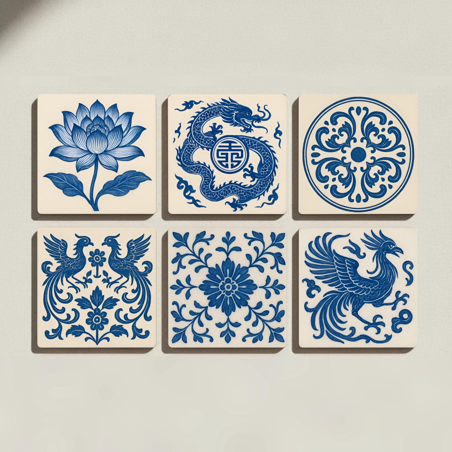 Dessous de Verre Azul y blanca / Decoración de azulejos florales asiáticos — Fleurs et Botanique