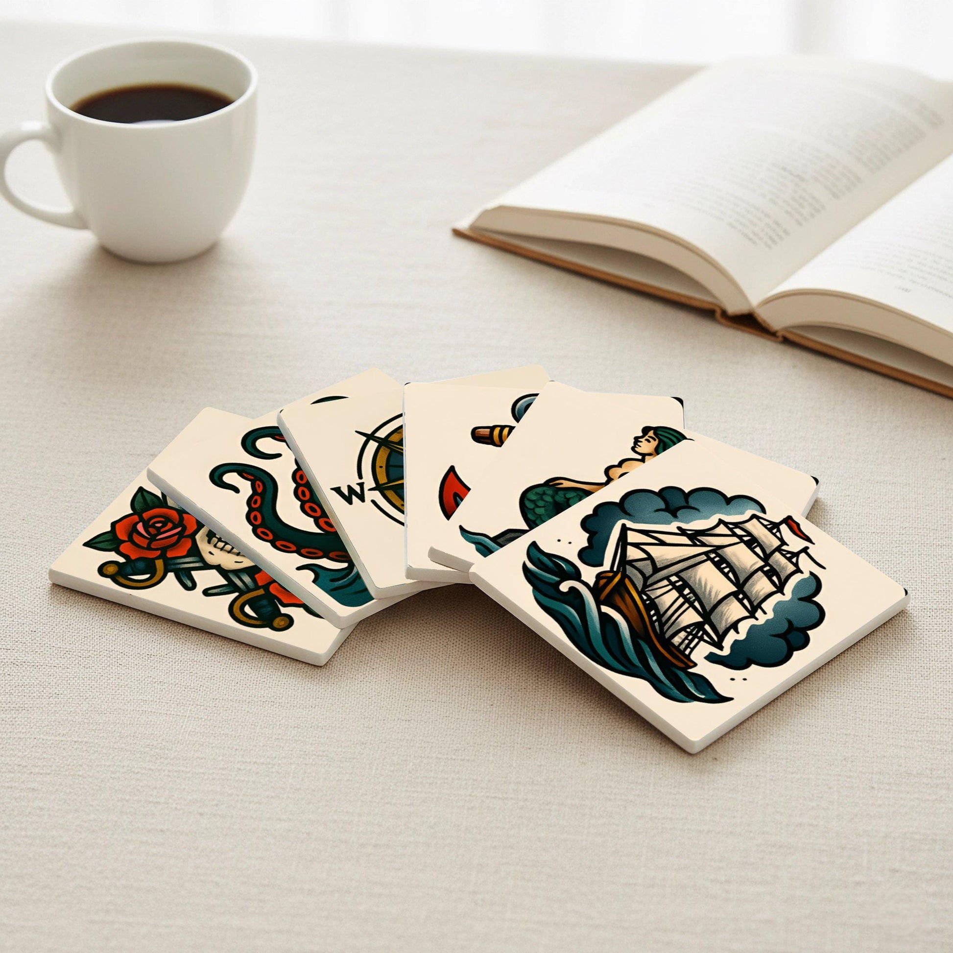 Posavasos Diseño de tatuaje náutico / Arte marinero vintage