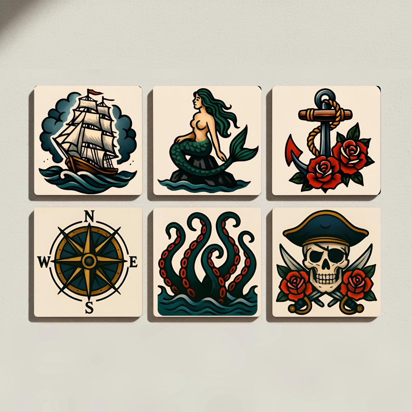 Posavasos Diseño de tatuaje náutico / Arte marinero vintage