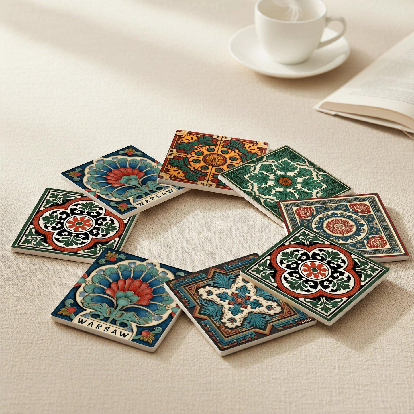 Varsavia — Set di Sottobicchieri in Ceramica · Regalo Ispirato al Giardino