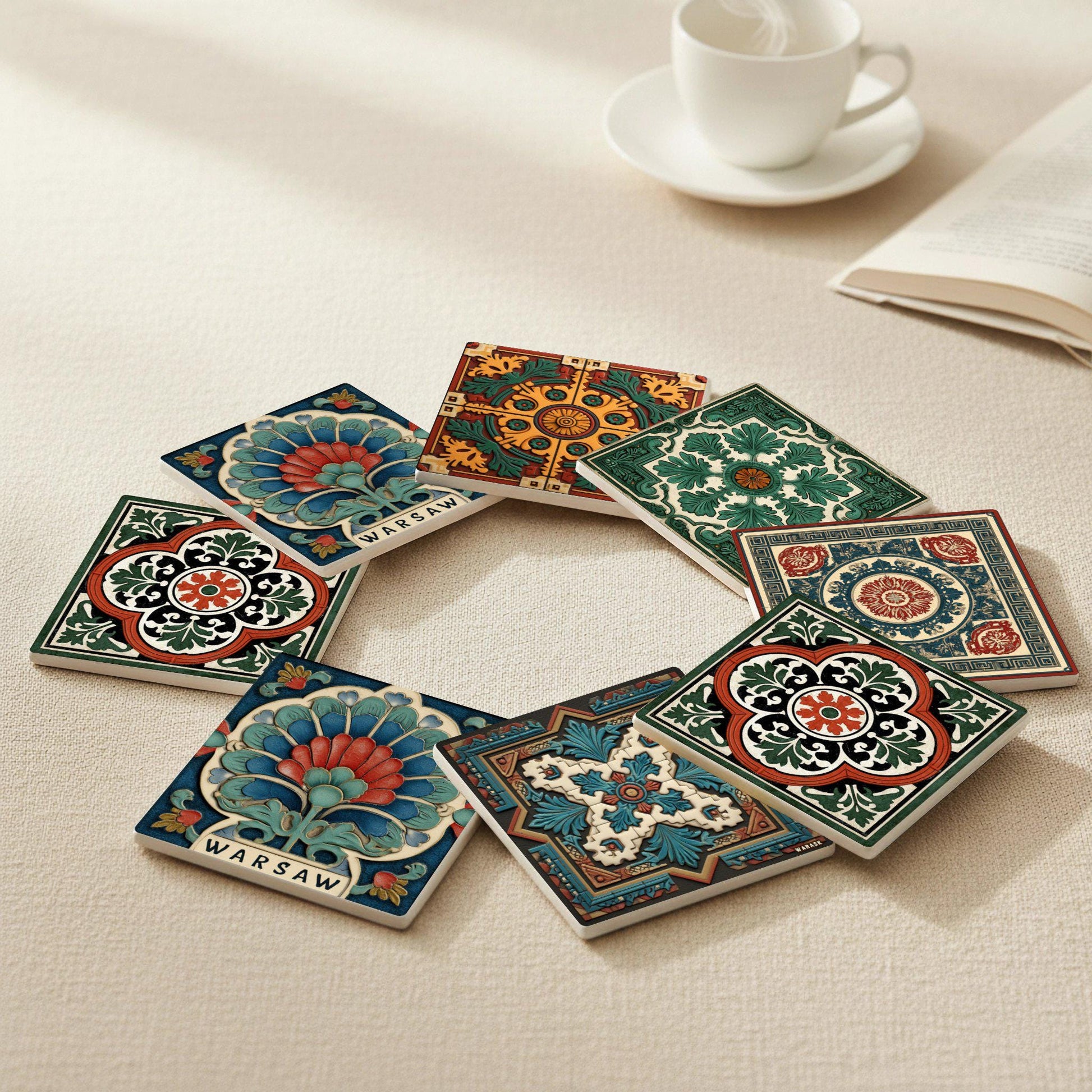 Varsavia — Set di Sottobicchieri in Ceramica · Regalo Ispirato al Giardino
