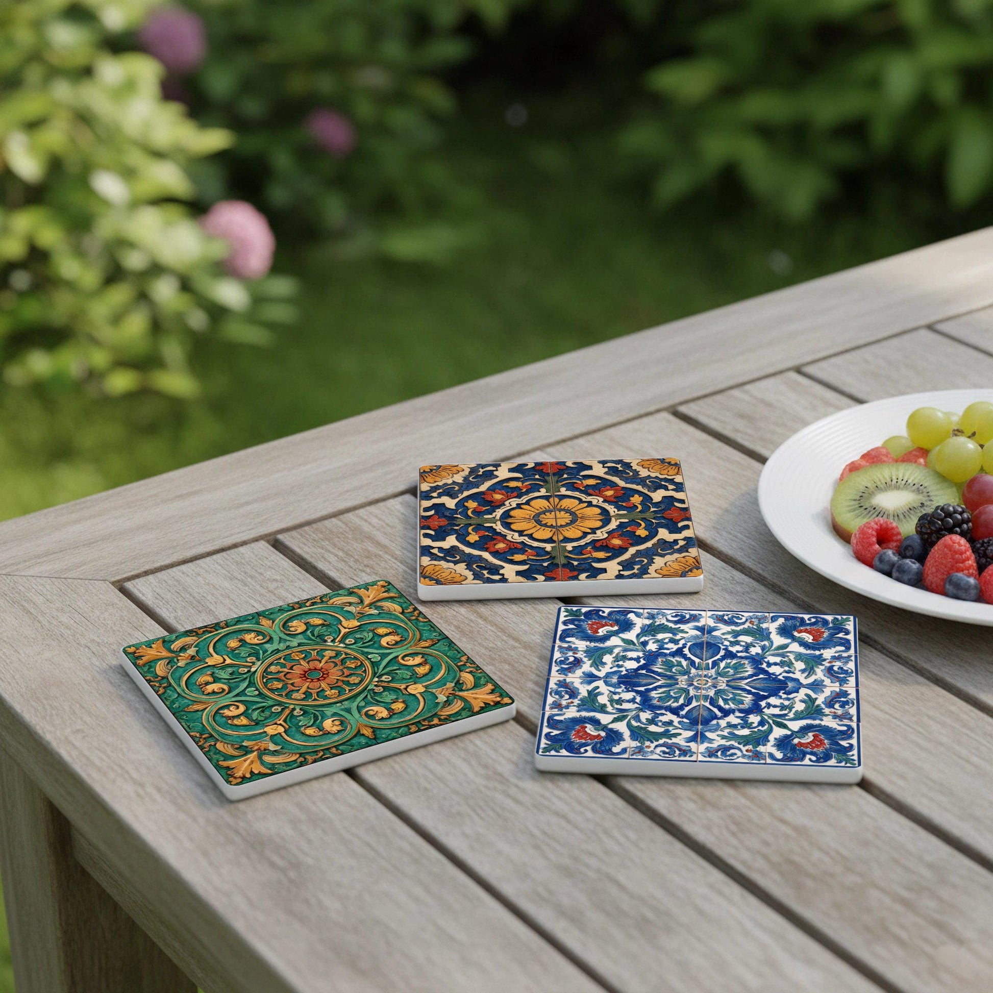 Portuguesa · Coaster Set with Cork — Geometric & Deco