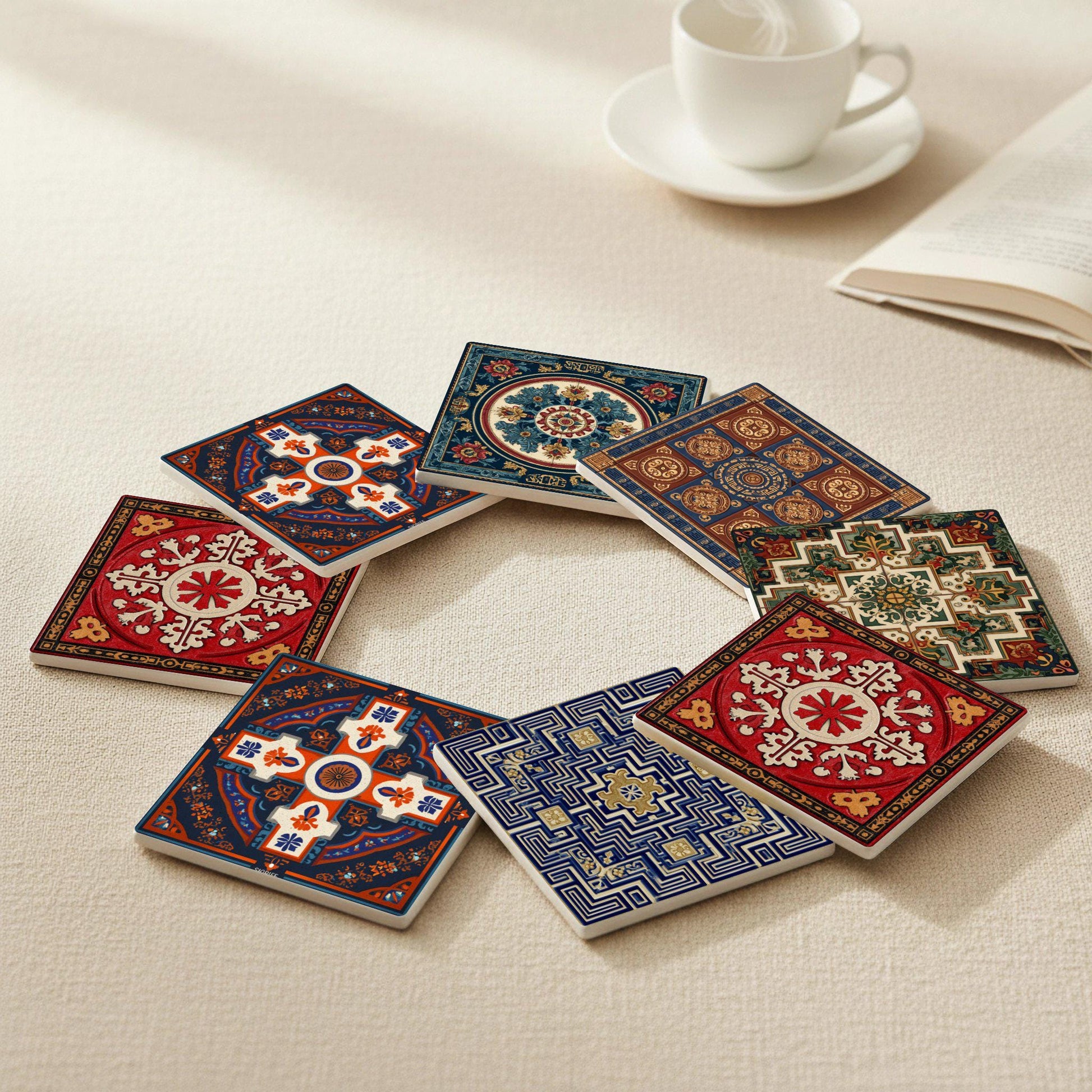 Inspiración Persian · Coaster Set with Cork — Modern Pattern Coasters