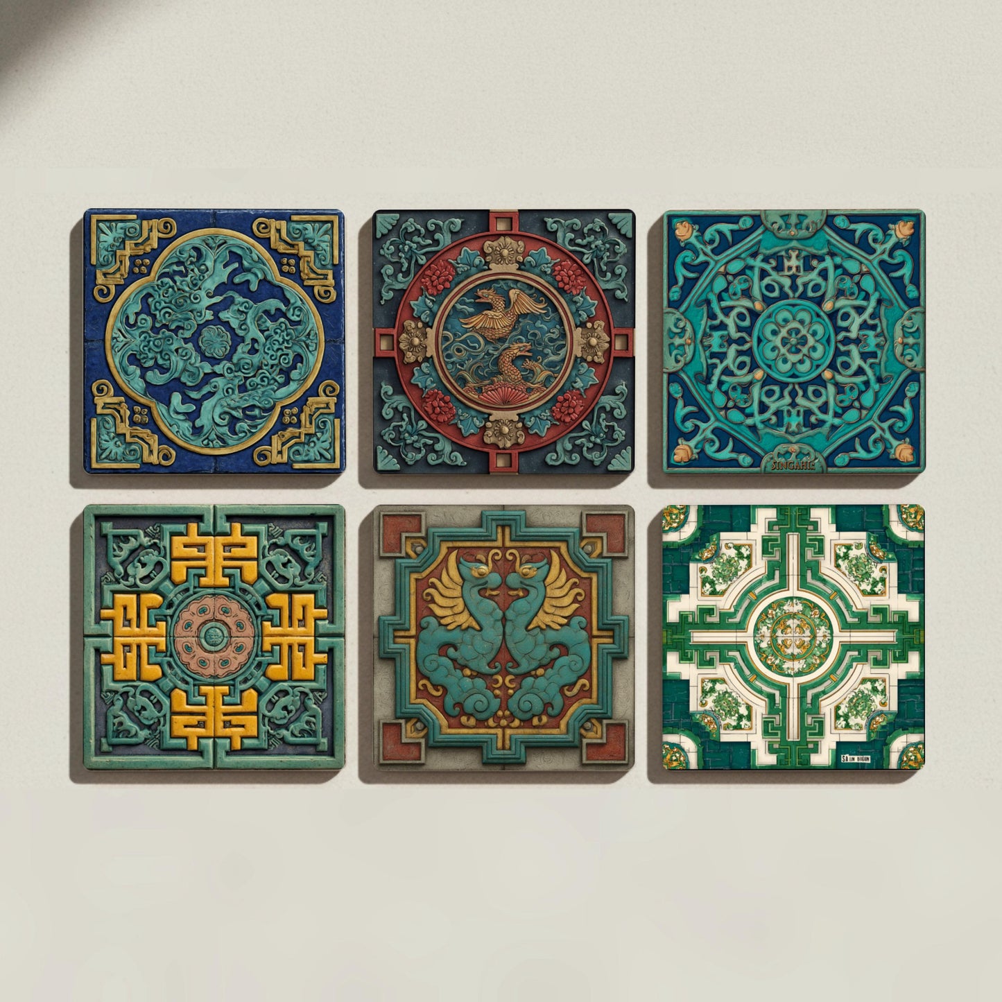 Inspiración china — Set di Sottobicchieri in Ceramica · Sottobicchieri a Motivi Moderni