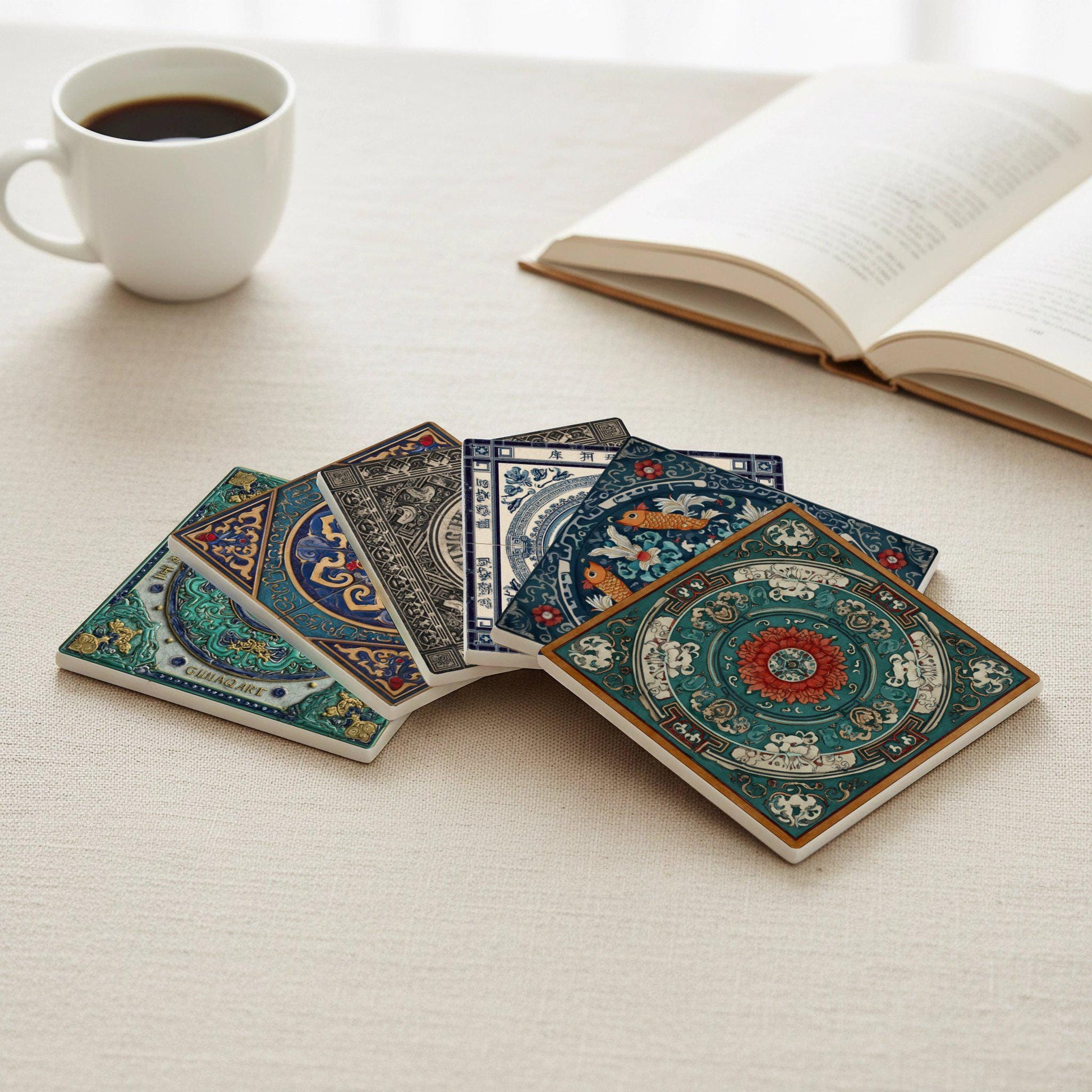 Ceramic Coasters Dinastía Qing — Geometric & Deco