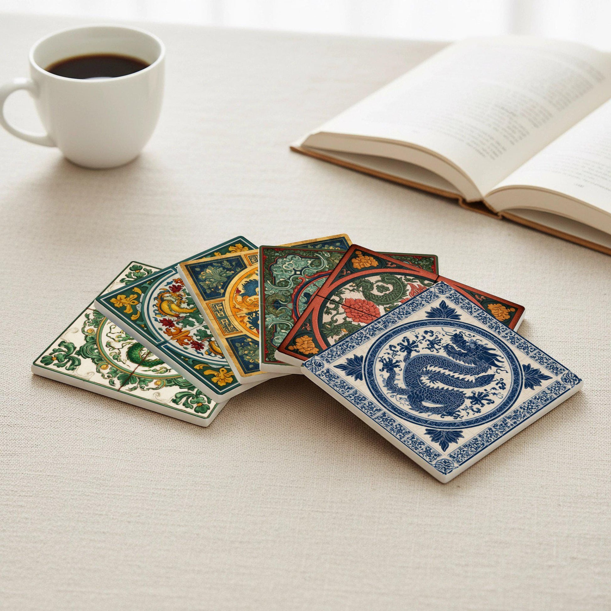 Diseño de Dragon imperial — Set de Dessous de Verre en Céramique · Géométrique et Déco