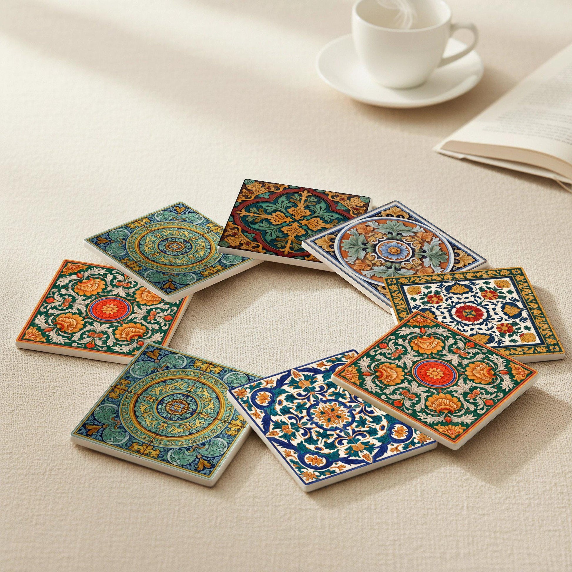 Italian · Coaster Set with Cork — Modern Pattern Coasters