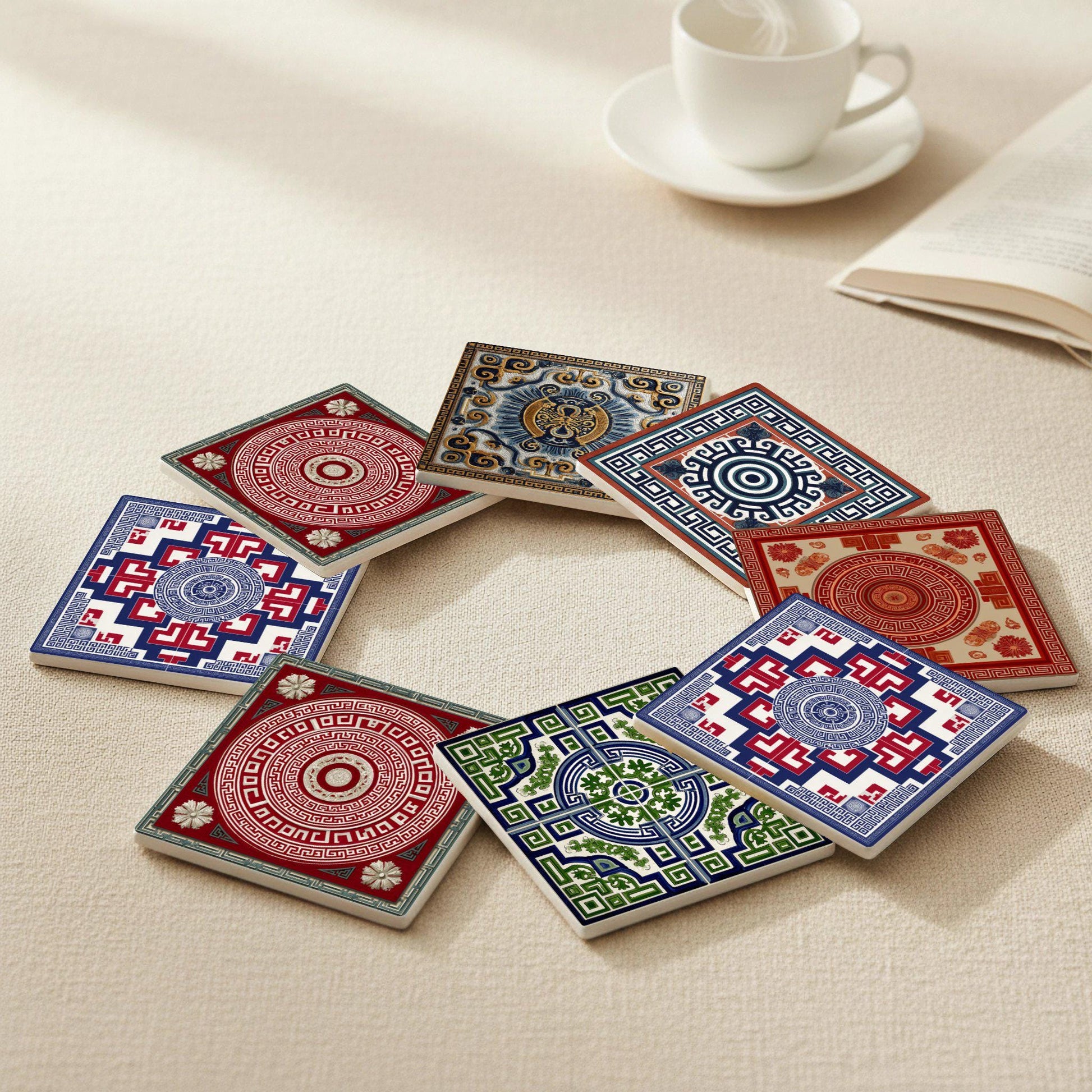 Tailandesa con diseño de medallón floral de rattanakosin — Ceramic Coaster Set · Garden-Inspired Gift