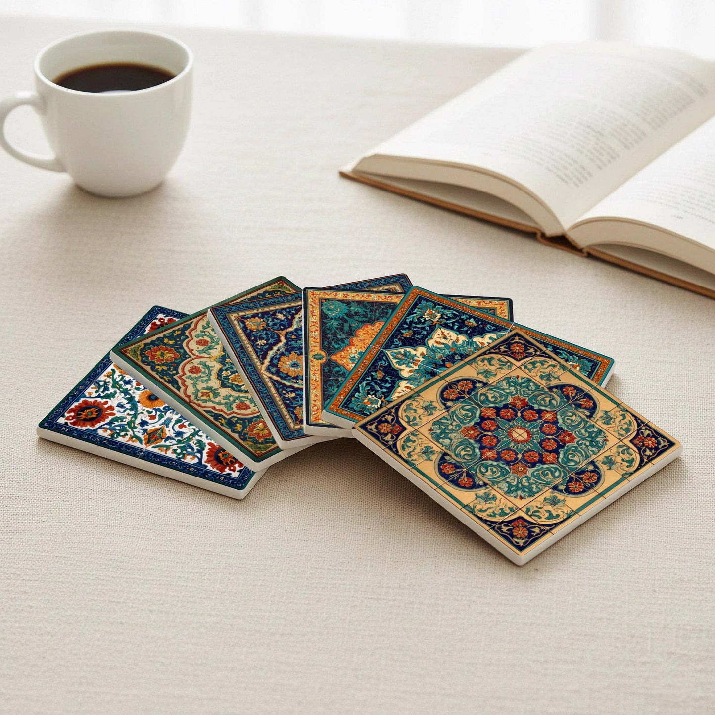 Keramik-Untersetzer Qajar mit diseño von Medaillon Floral Persisch — Botanisches Tisch-Dekor