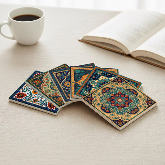 Posavasos Qajar con diseño de medallón floral persa