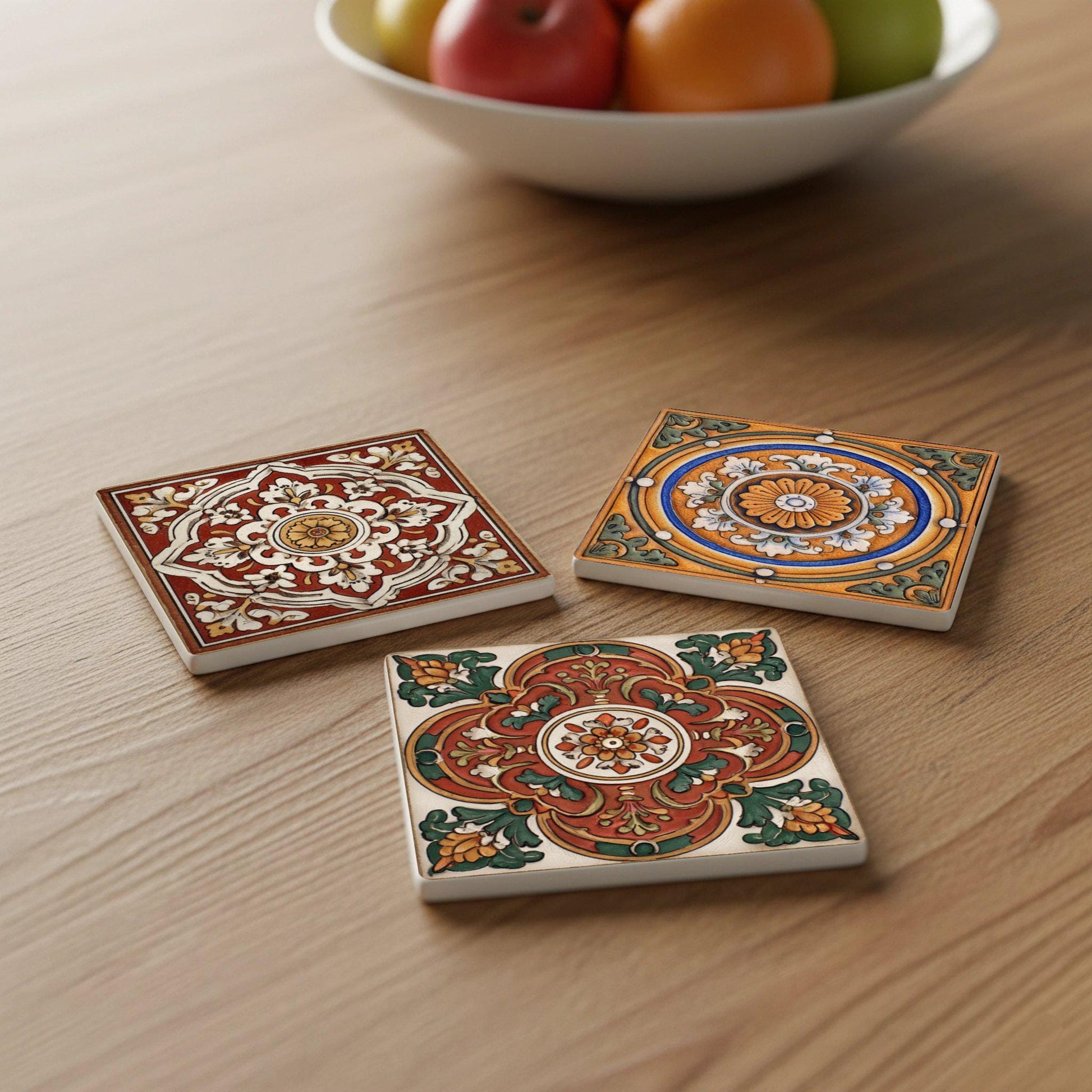 Posavasos Siciliana con diseño de medallón floral