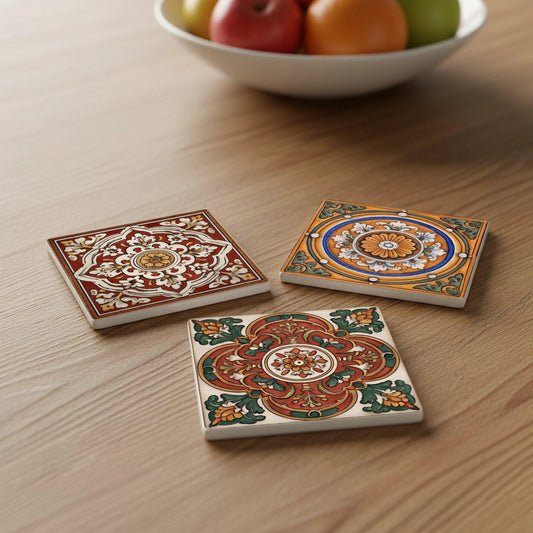Posavasos Siciliana con diseño de medallón floral