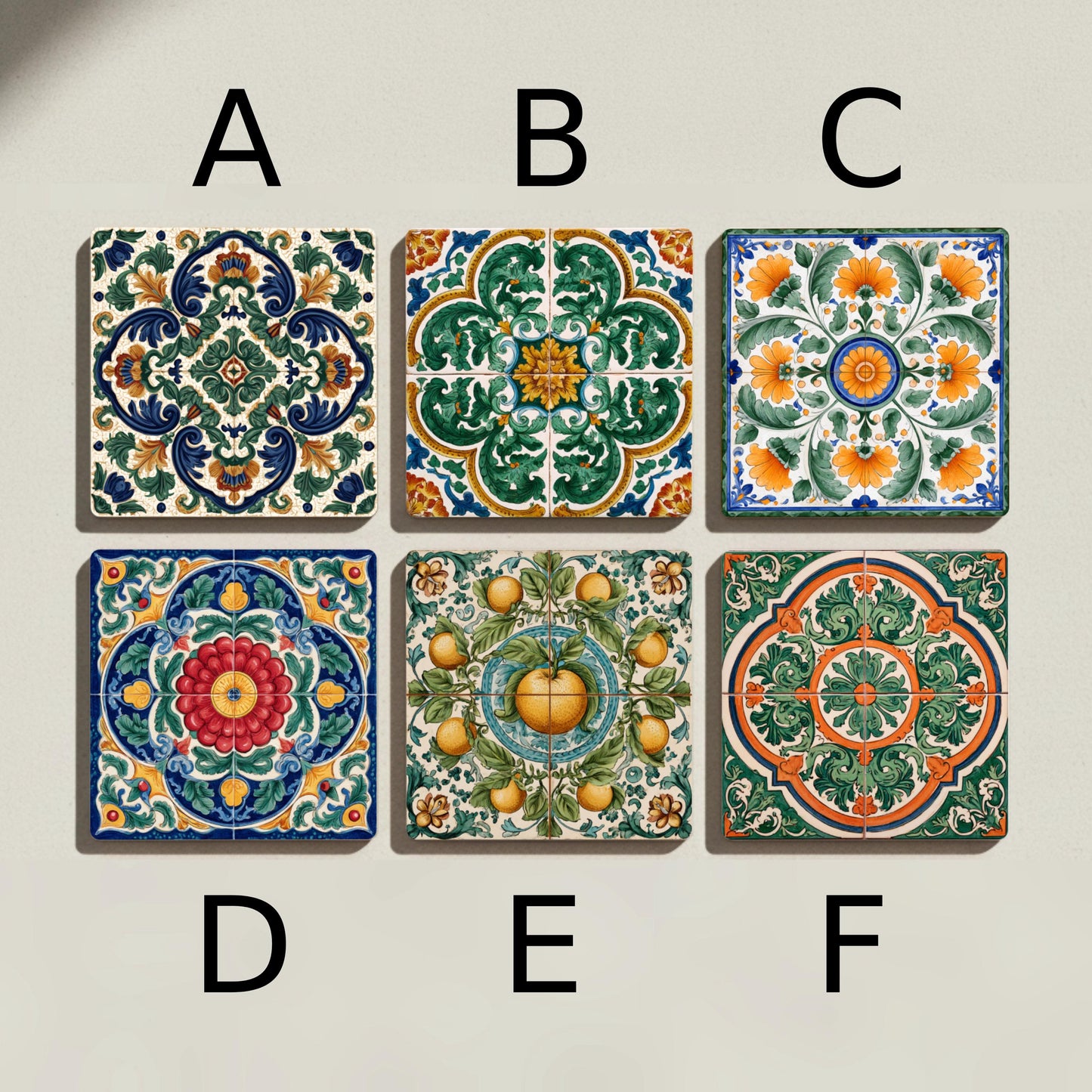 Valenciana con diseño floral mediterráneo (juego de 6) — Set de Dessous de Verre en Céramique · Cadeau Inspiration Jardin