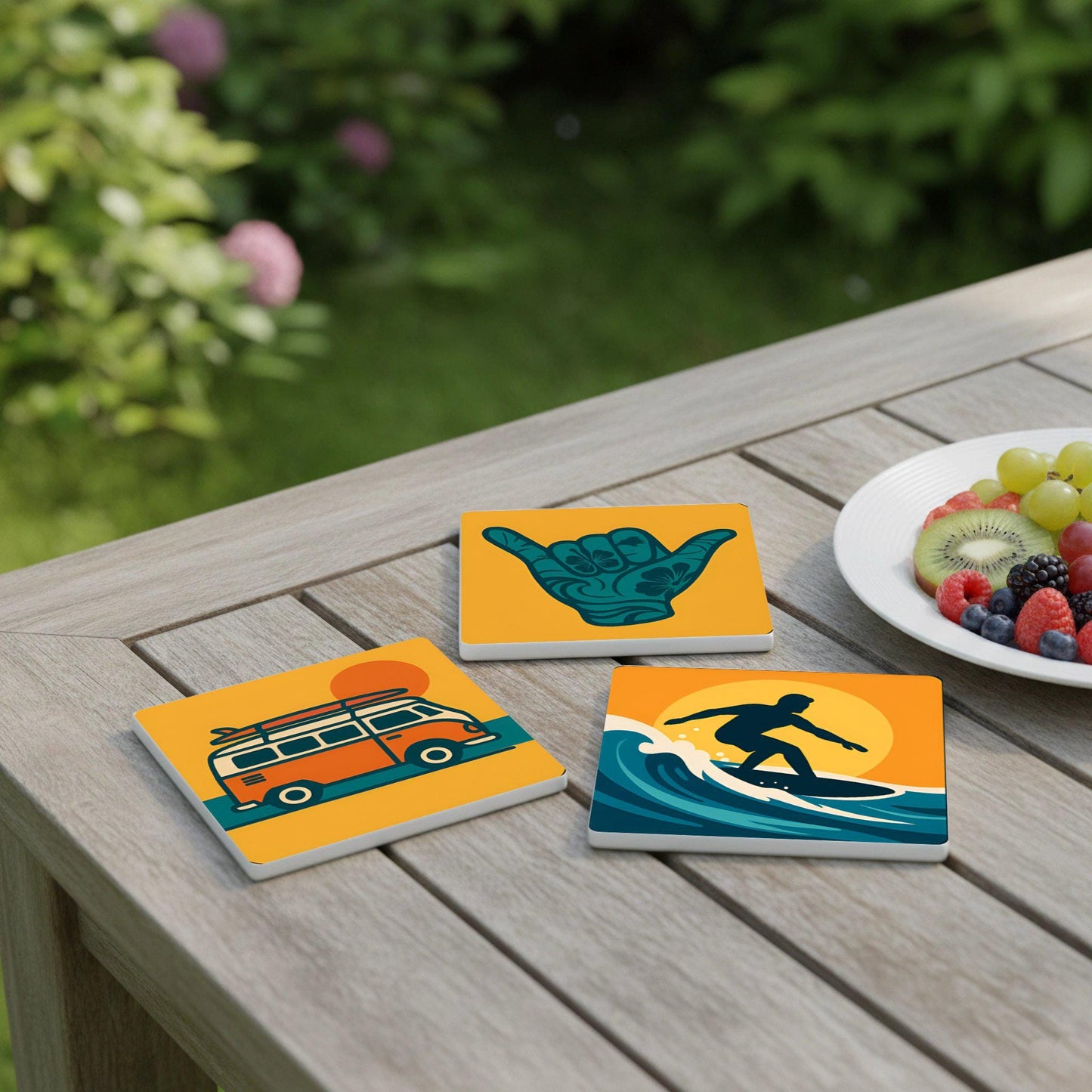 Diseño de cultura surfera · Coaster Set with Cork — Mediterranean & Coastal