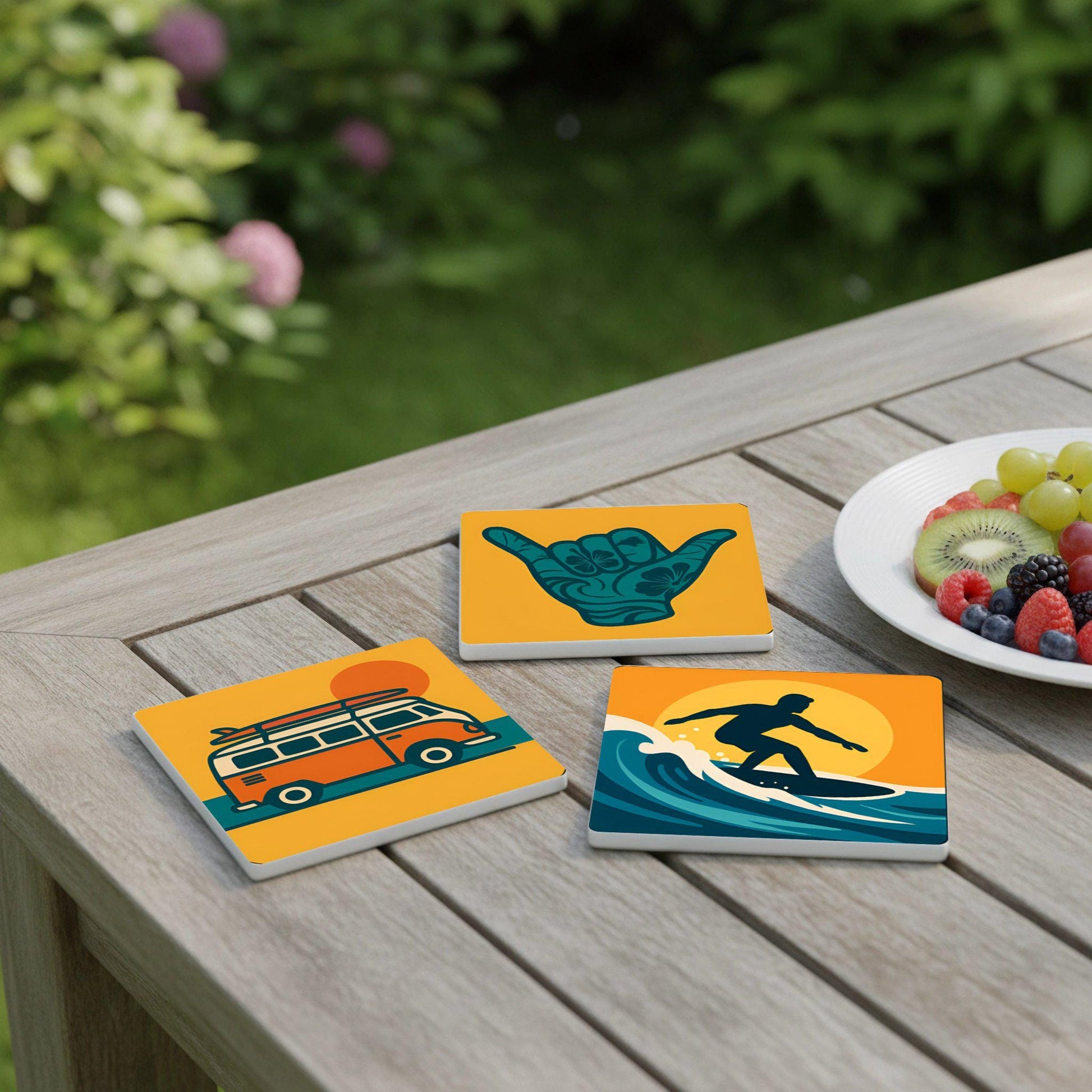 Diseño de cultura surfera · Coaster Set with Cork — Mediterranean & Coastal