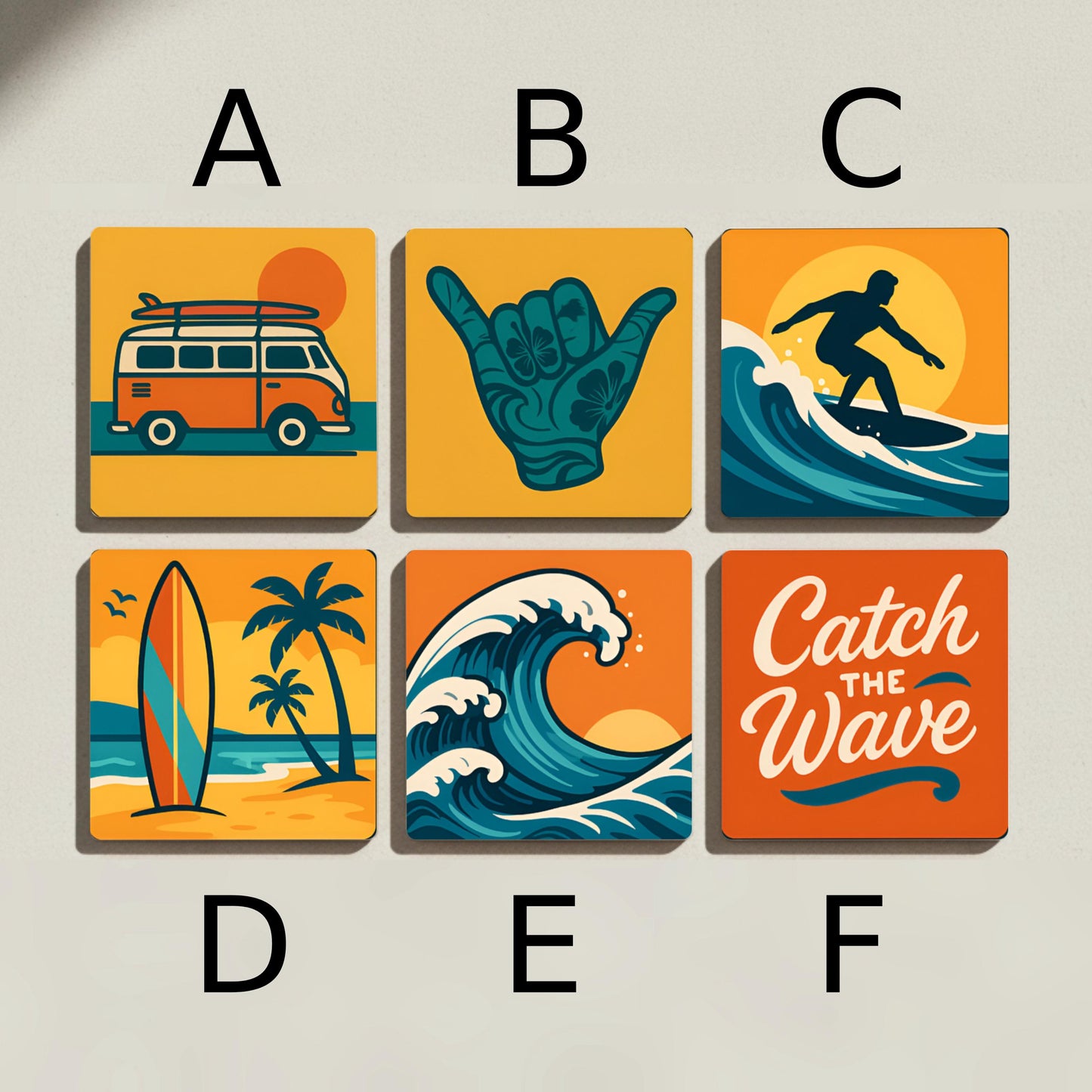 Diseño de cultura surfera · Coaster Set with Cork — Mediterranean & Coastal
