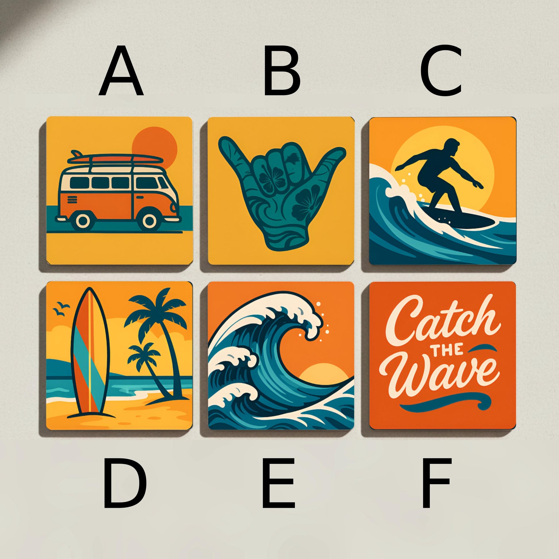 Diseño de cultura surfera · Coaster Set with Cork — Mediterranean & Coastal