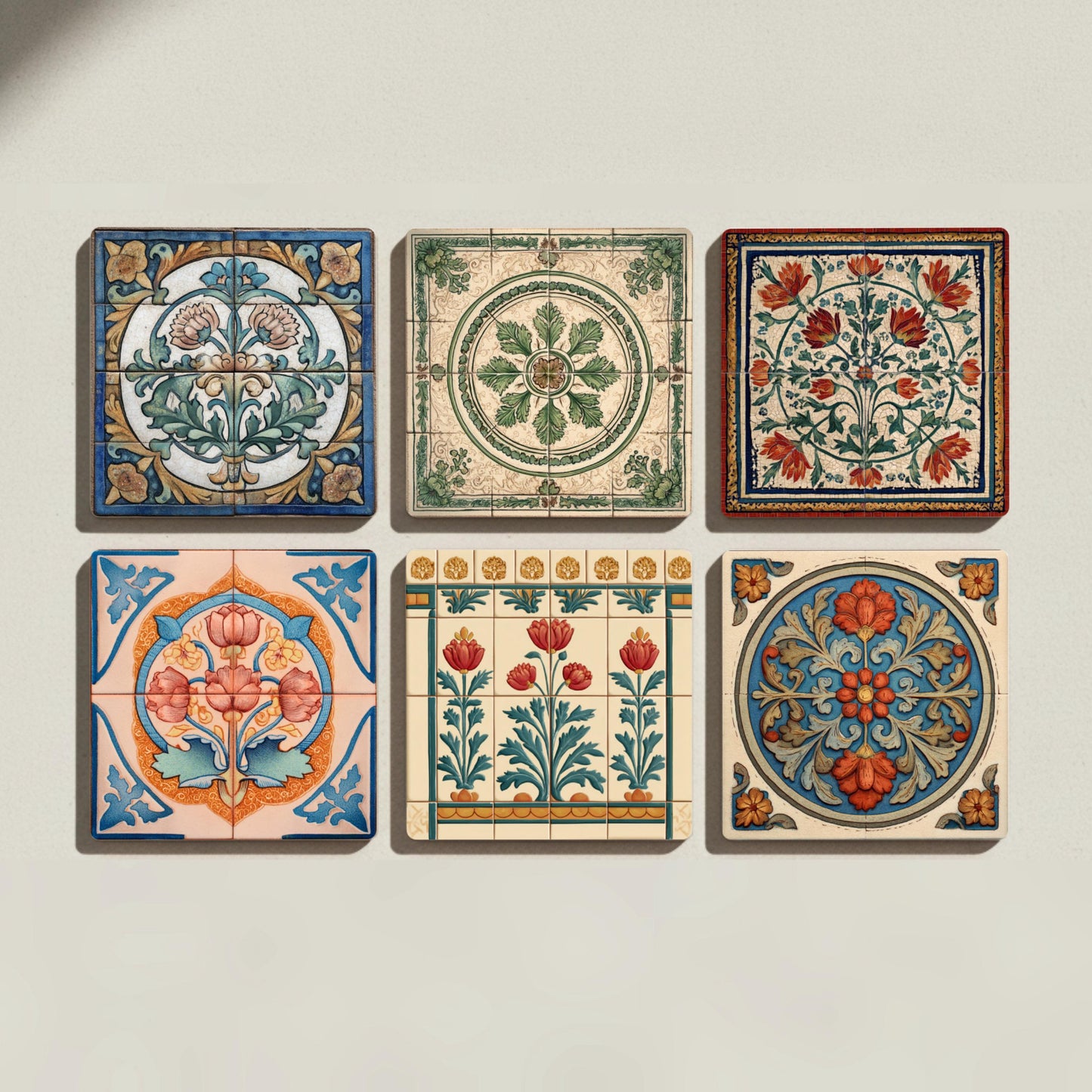 Iznik & Arts Crafts Céramique Coaster Set — Set de Dessous de Verre en Céramique · Méditerranée et Côte