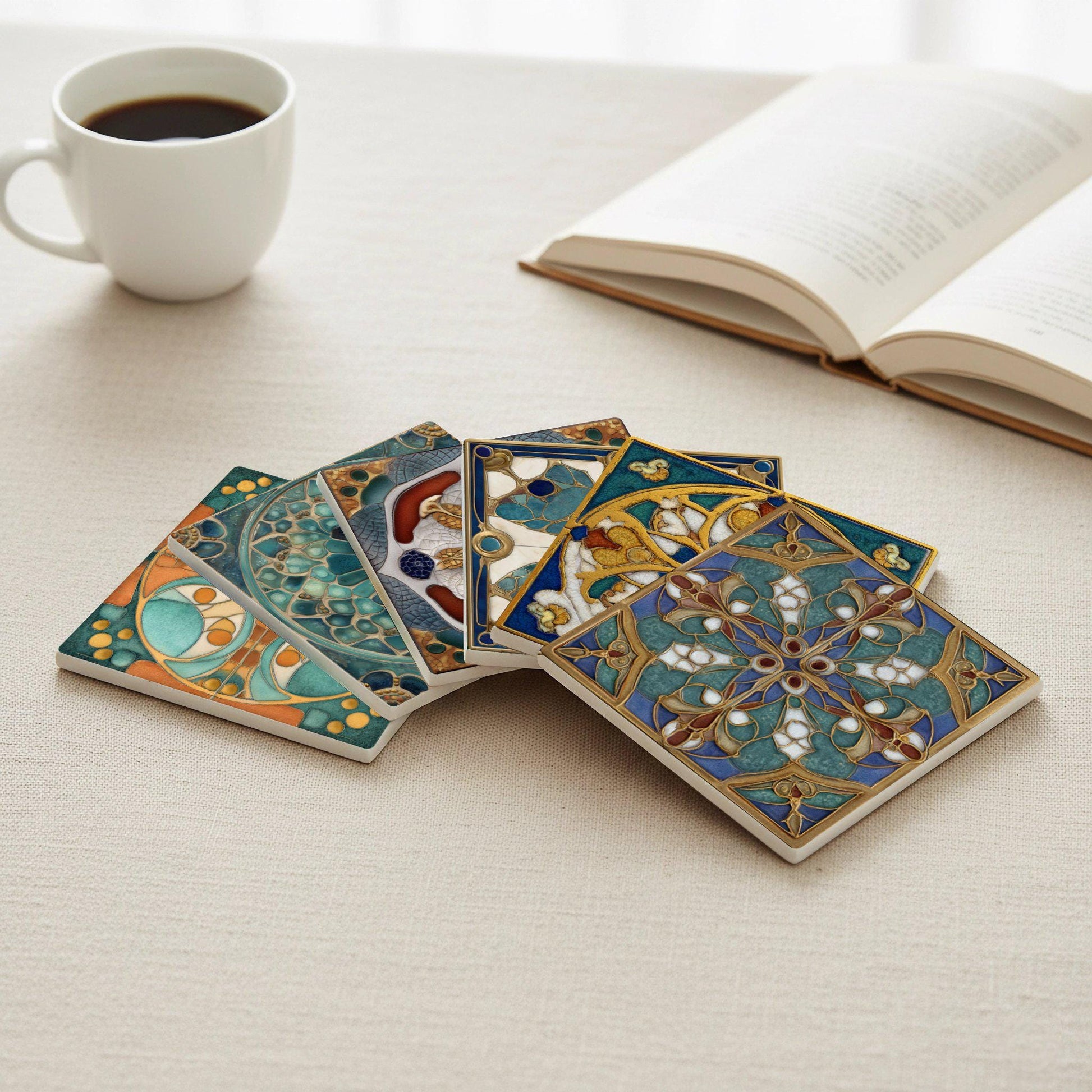 Sottobicchieri Gaudí Barcelona Ceramica Coaster Set — Regalo in Stile Costiero