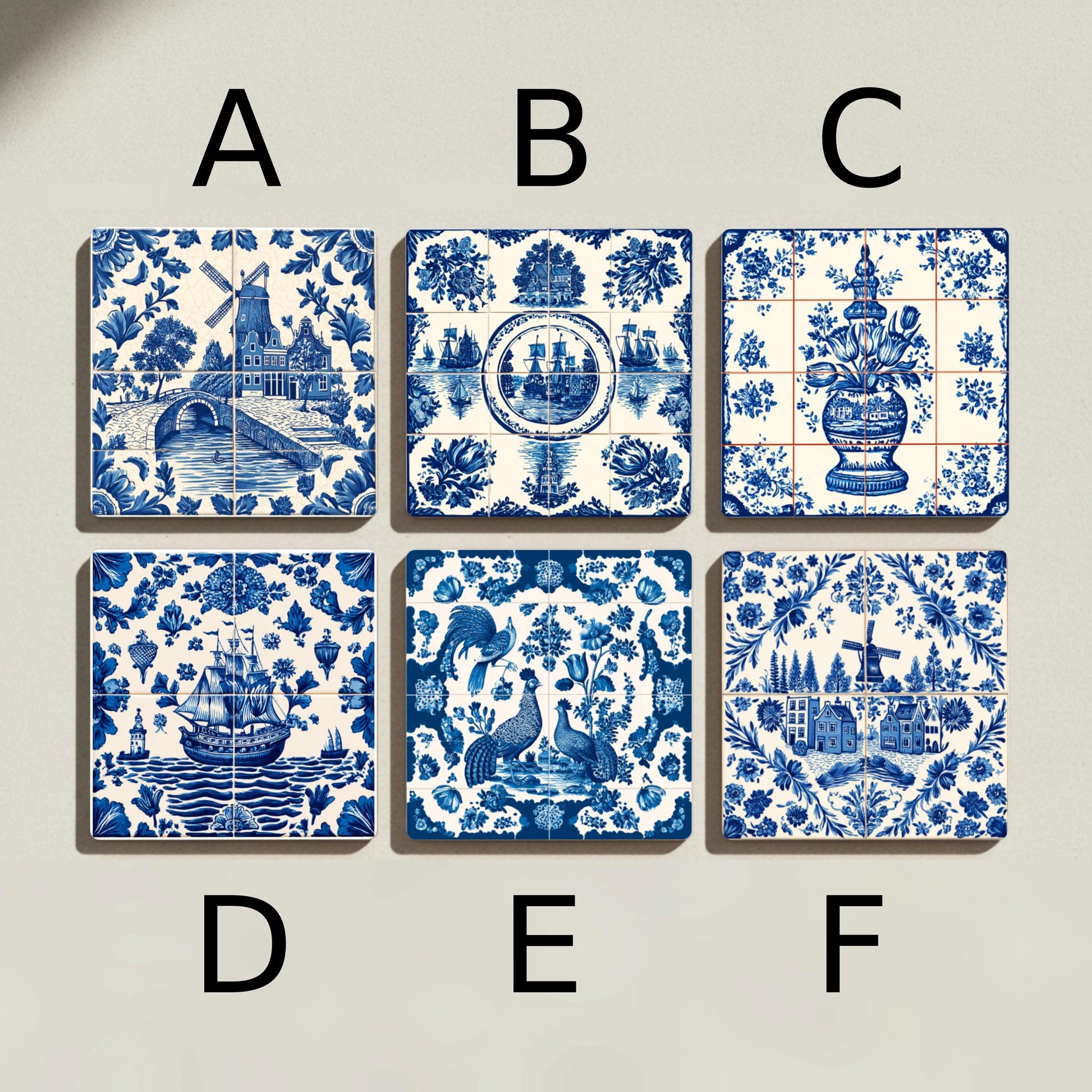 Delft Blue Ceramic Coaster Set · Coaster Set with Cork — Geometric & Deco