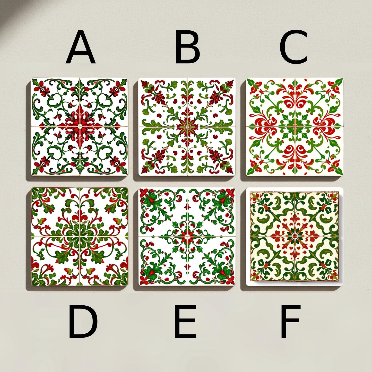 Arte popular húngaro con azulejos florales rojos y verdes · Sottobicchieri con Sughero — Collezione Grandi Pittori