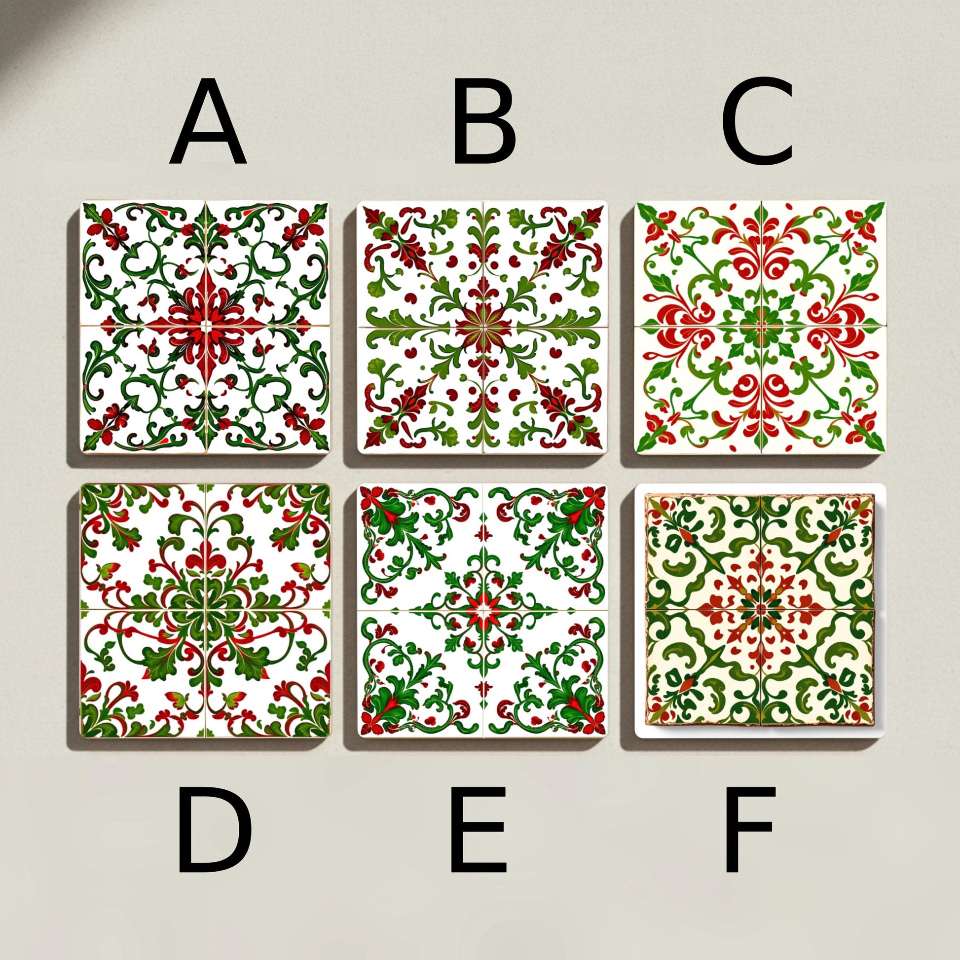 Arte popular húngaro con azulejos florales rojos y verdes · Sottobicchieri con Sughero — Collezione Grandi Pittori