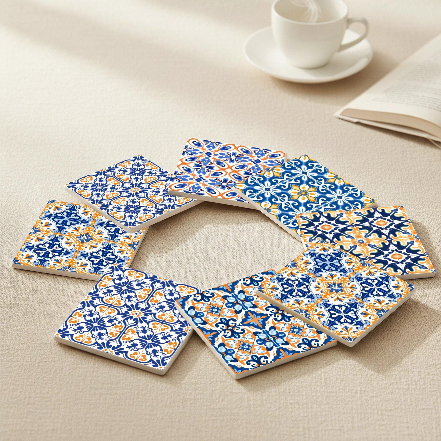 Portuguese Azulejo · Coaster Set with Cork — Coastal Living Gift